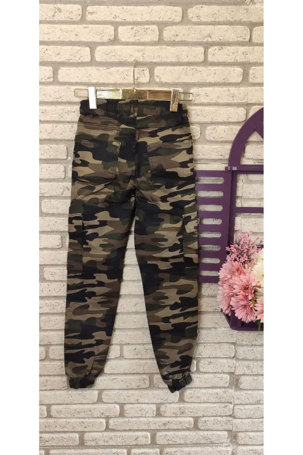 Esinty-Pantaloni cargo de damă, camuflaj, cu talie elastică, model de camuflaj 8
