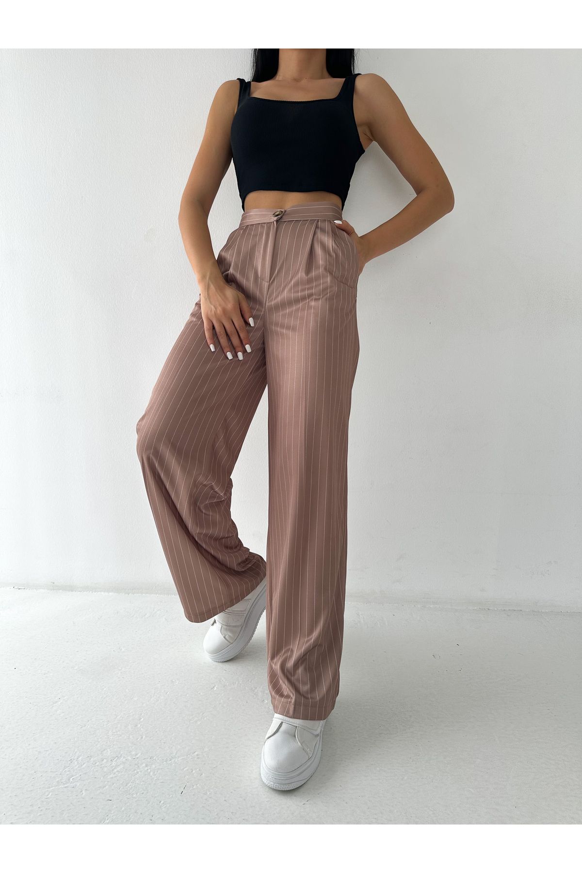 Eke Tekstil Women s Double Pocket Striped Palazzo Trousers