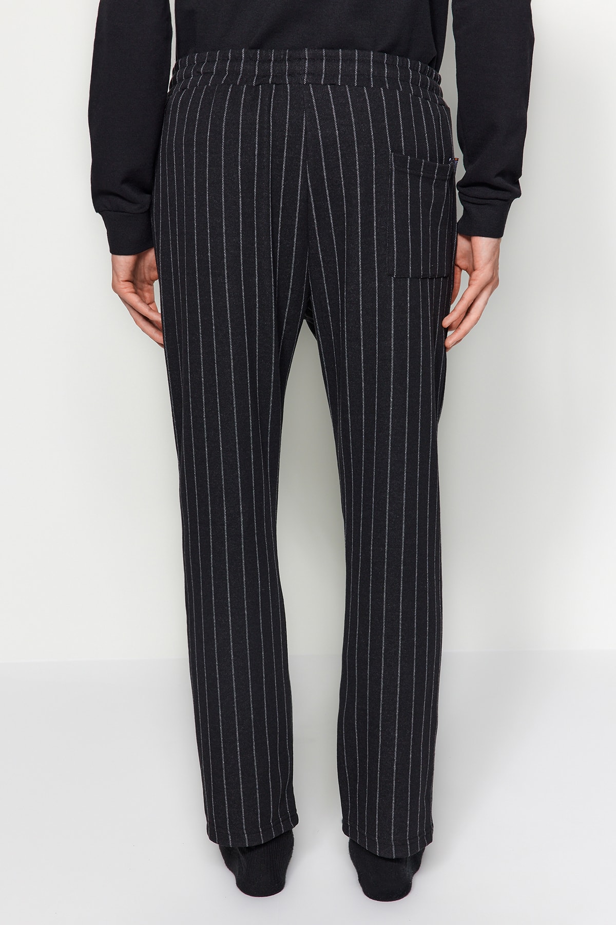 Trendyol Collection Unisex Czarne Pasiaste Dzianinowe Spodnie Piżamowe - Tmnaw24Pj00001