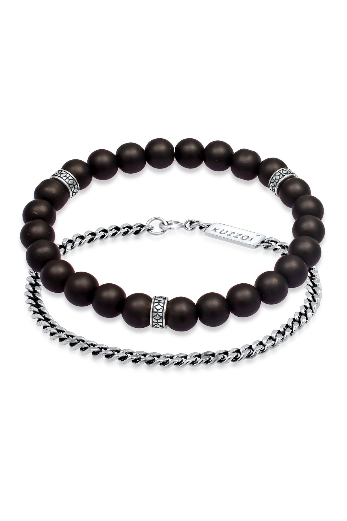 KUZZOI-Armband Herren 2er Set Onyx Panzer Look 925 Silber 1