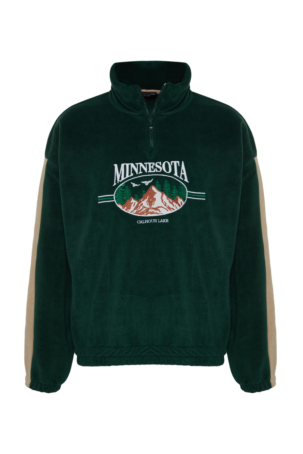 Trendyol Collection-Σμαραγδένιο πράσινο Unisex Oversize/Wide Cut Stand γιακά Φούτερ Fleece κατά της διάτρησης TMNAW24SW00034 7