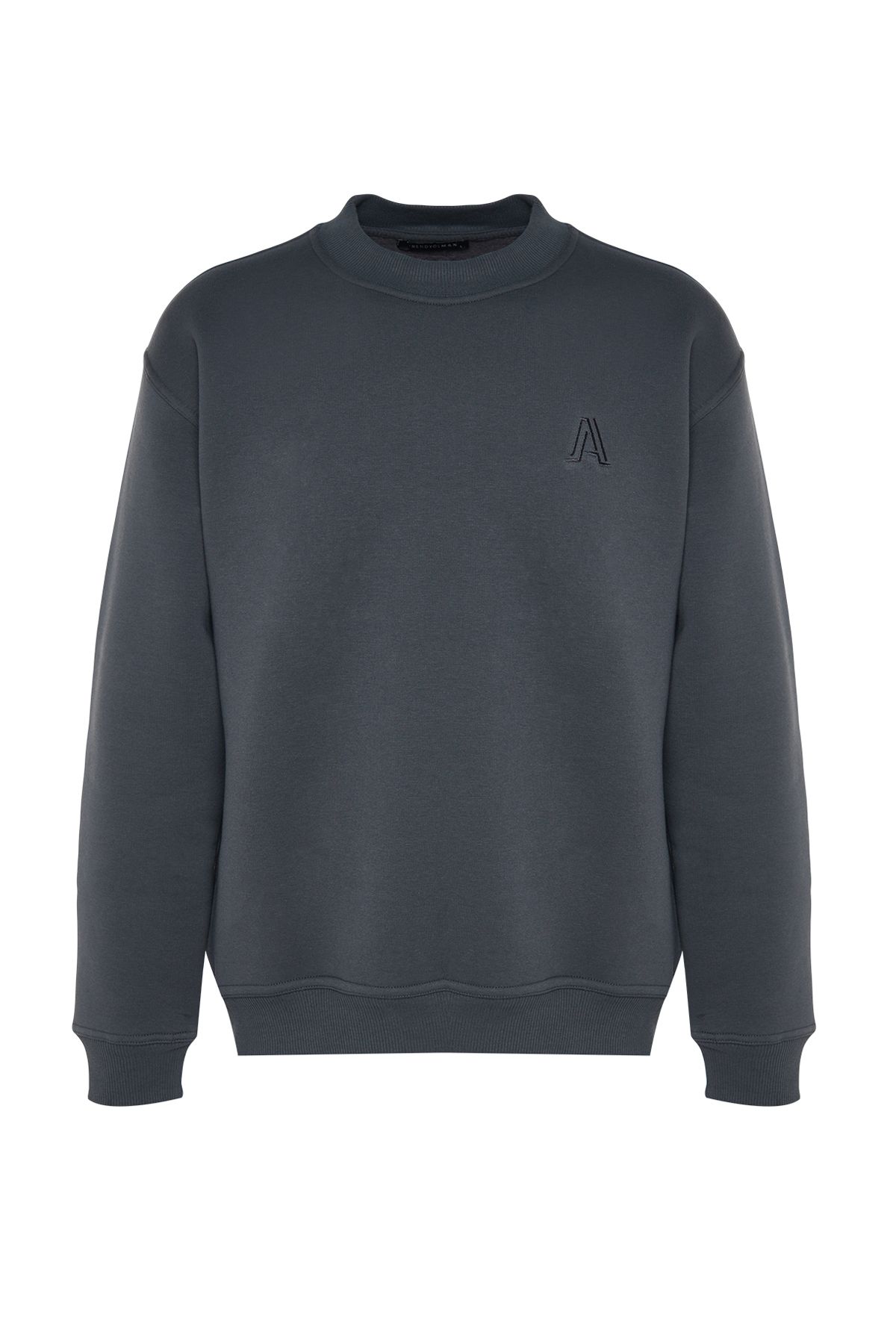 Trendyol Collection-Φούτερ Anthracite Oversize/Wide Cut Half Turtleneck Letter με κέντημα με φλις εσωτερικά TMNAW24SW00046 6