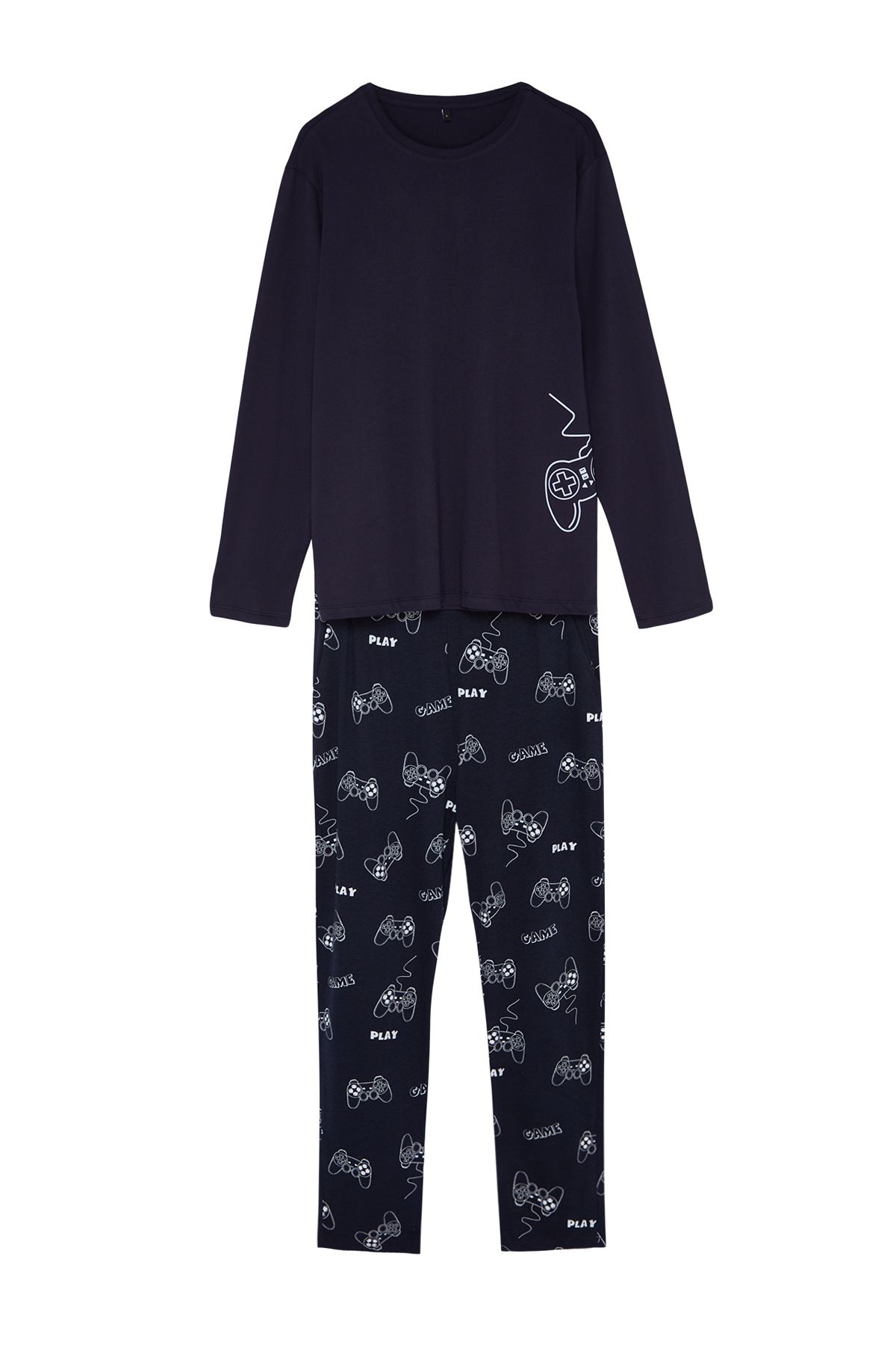 Trendyol Collection-Темно-синій піжамний комплект Orme Regular Fit TMNAW24PT00012 6