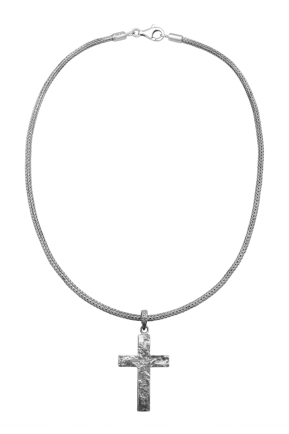 KUZZOI Halskette 925 Männerkette - Massiv Trendyol gehämmert Silber Kreuz