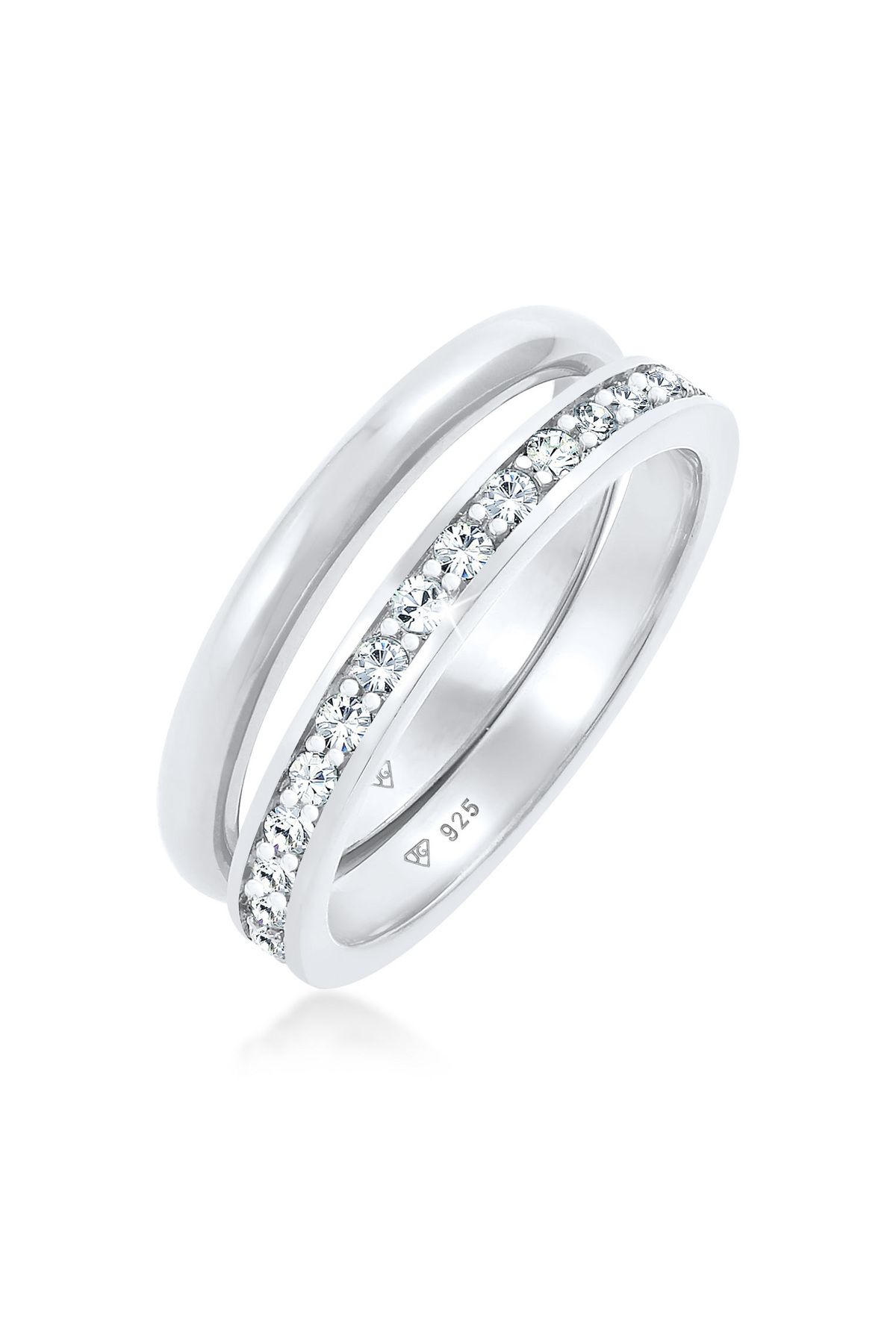 ELLI Memoire-ring-bandring Aus 925er-silber Mit Kristallen – Basic 2er-set für Damen - 58