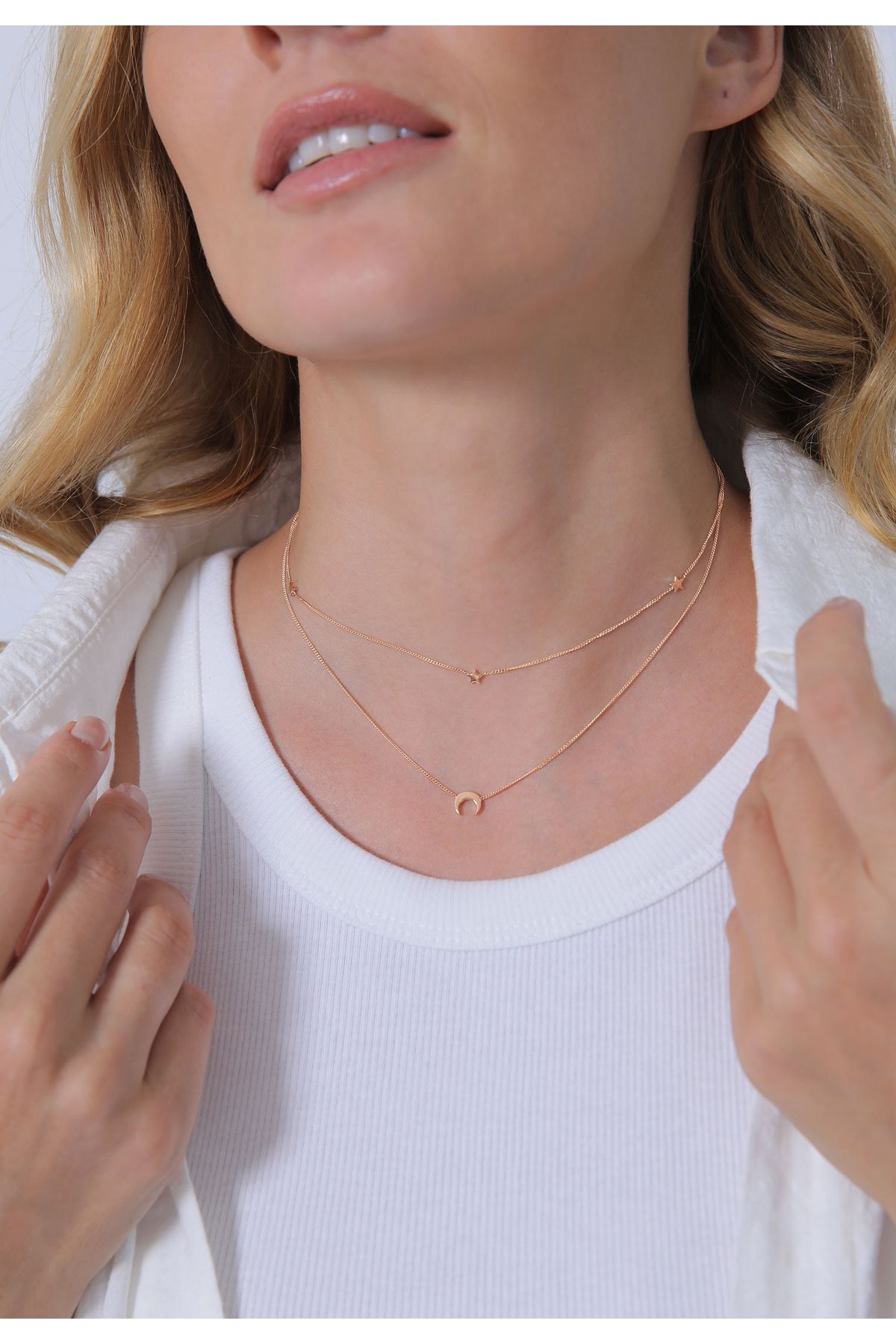 ELLI-Halskette Layered Choker Astro Halbmond Sterne 925 Silber 7
