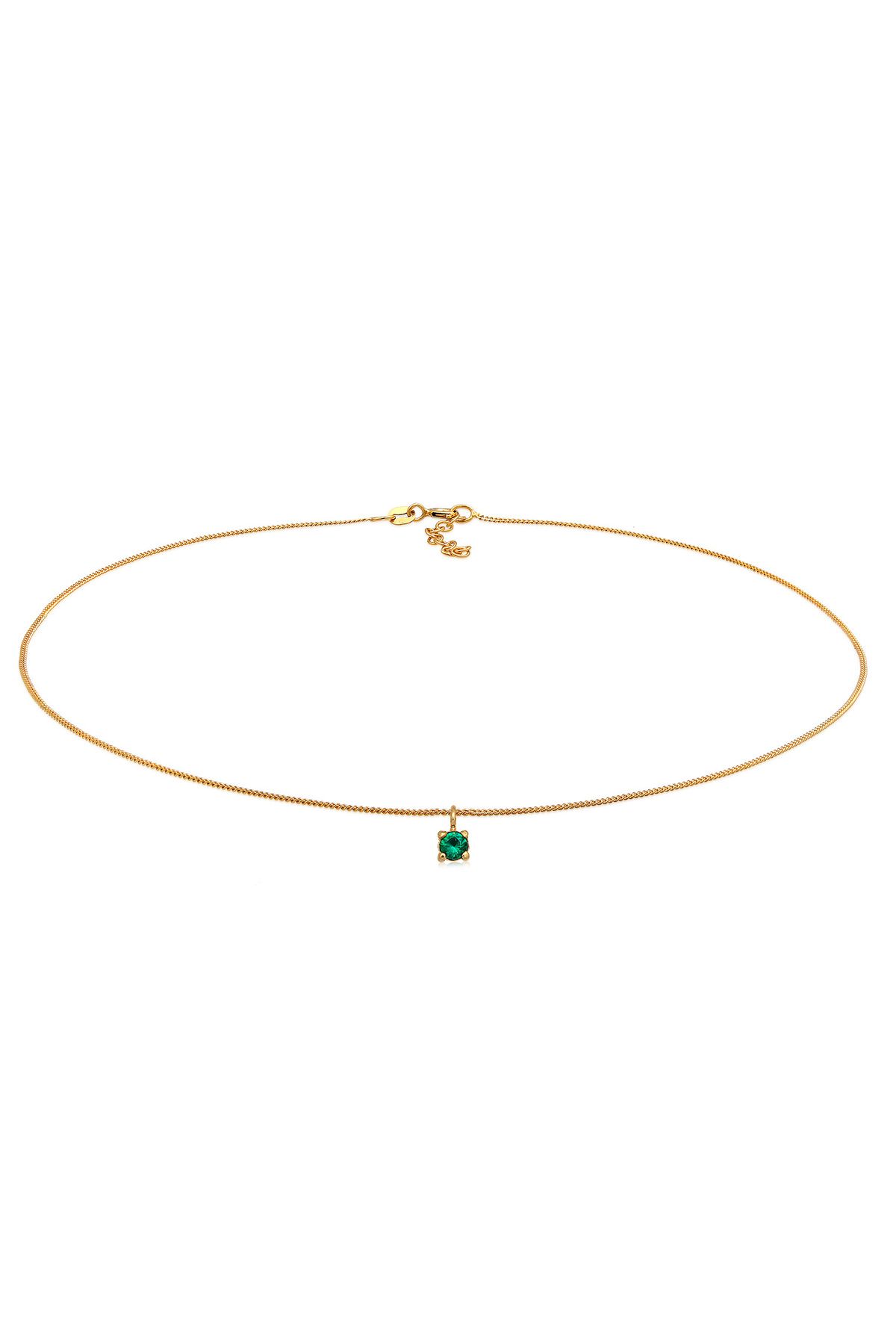 ELLI-Halskette Damen Choker Basic mit synthetischem Smaragd in 925 Sterling Silber vergoldet 1