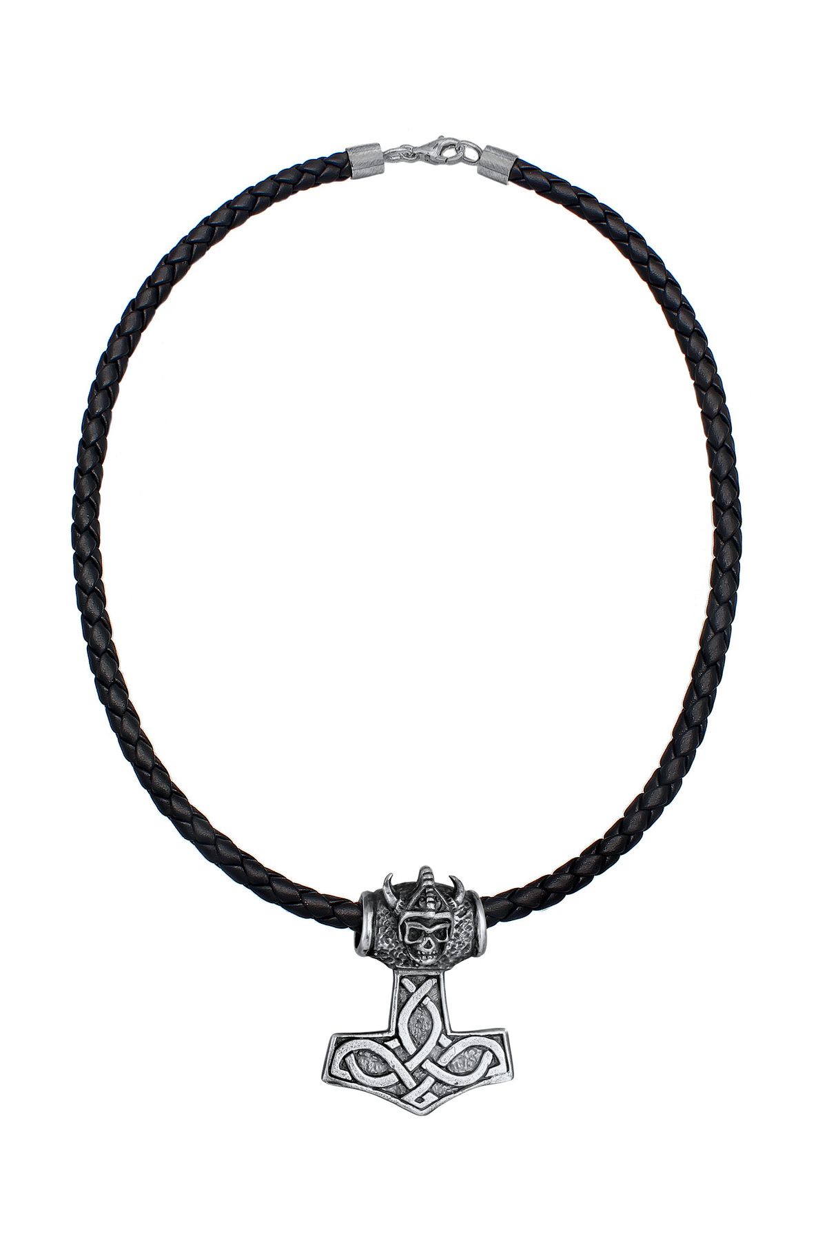 KUZZOI Halskette Leder Keltischer Knoten - Thors Hammer Trendyol 925 Silber