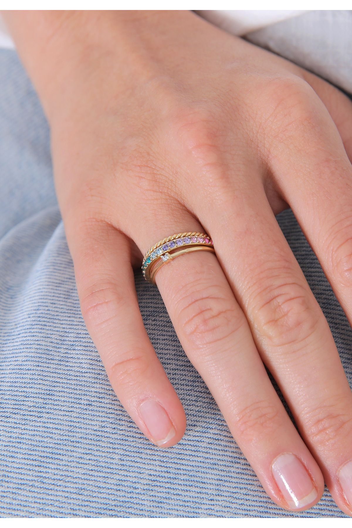 ELLI-Ring-Set für Damen – mehrfarbig, glitzernde Kristalle, 925er Sterlingsilber und vergoldet 4