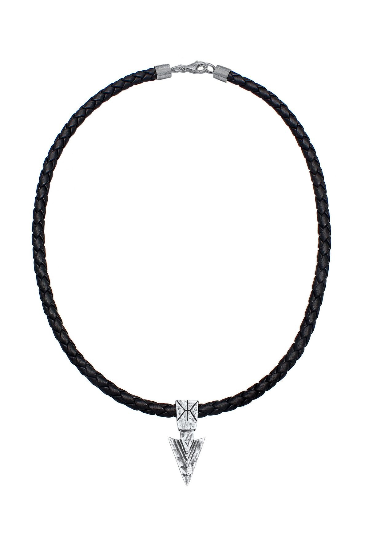 KUZZOI Halskette Herren Arrow Trendyol 925 Oxidiert Lederkette Silber - Basic