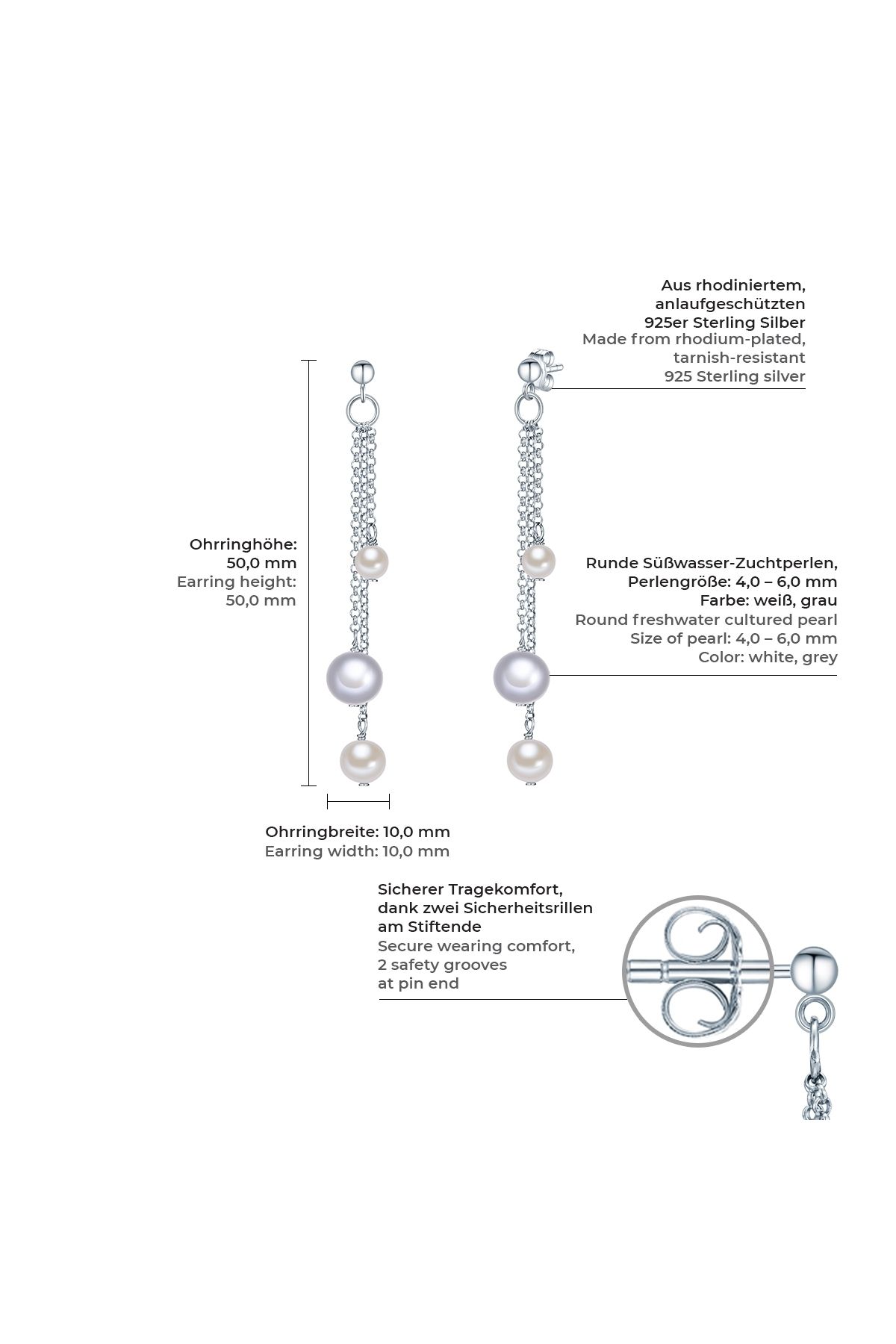 Valero Pearls-Perlenohrhänger Ohrhänger Sterling Silber Süßwasser-Zuchtperle weiß grau 2