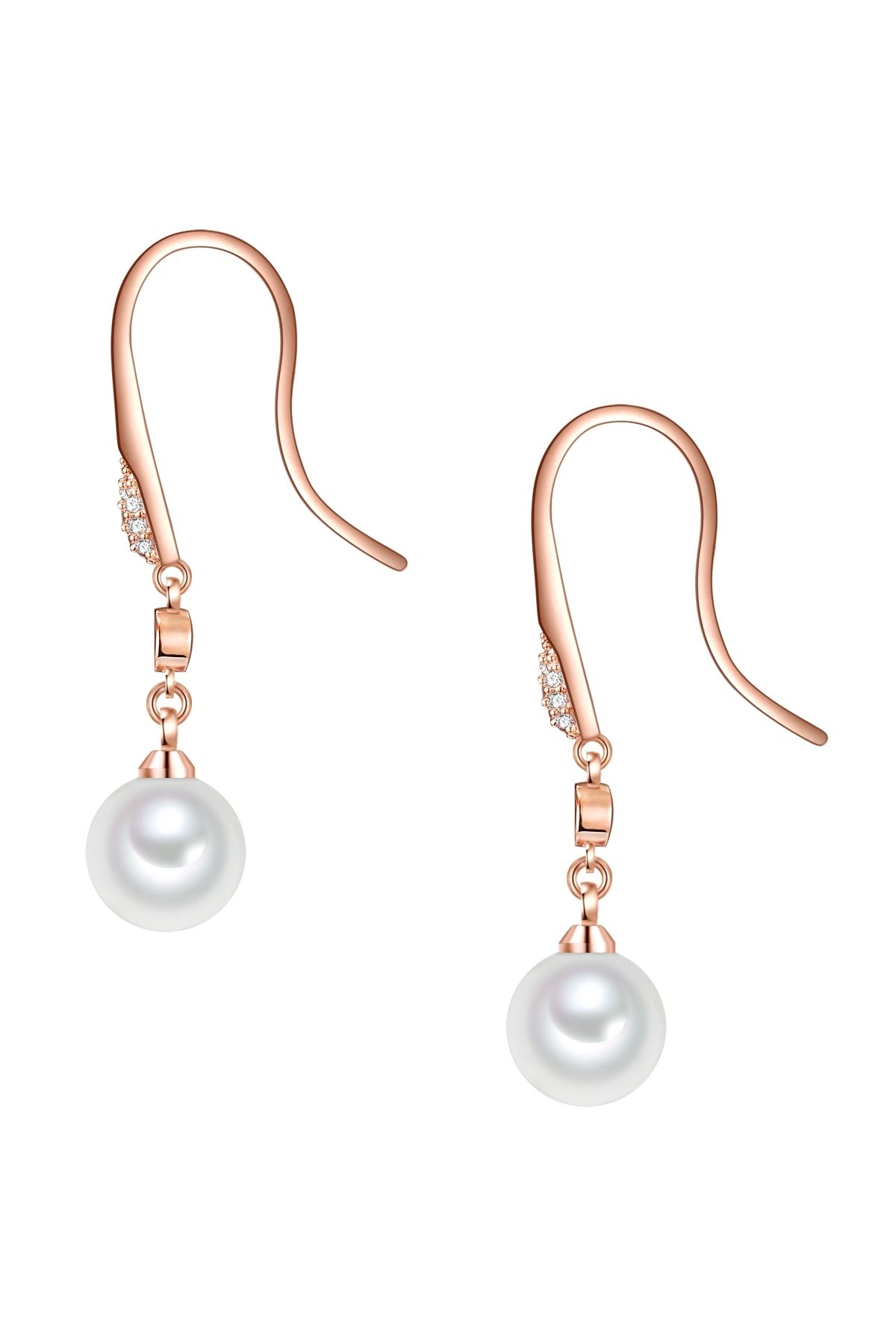 Lulu & Jane-Perlenohrhänger Ohrhänger roségold Muschelkernperle weiß Glaskristall weiß 2
