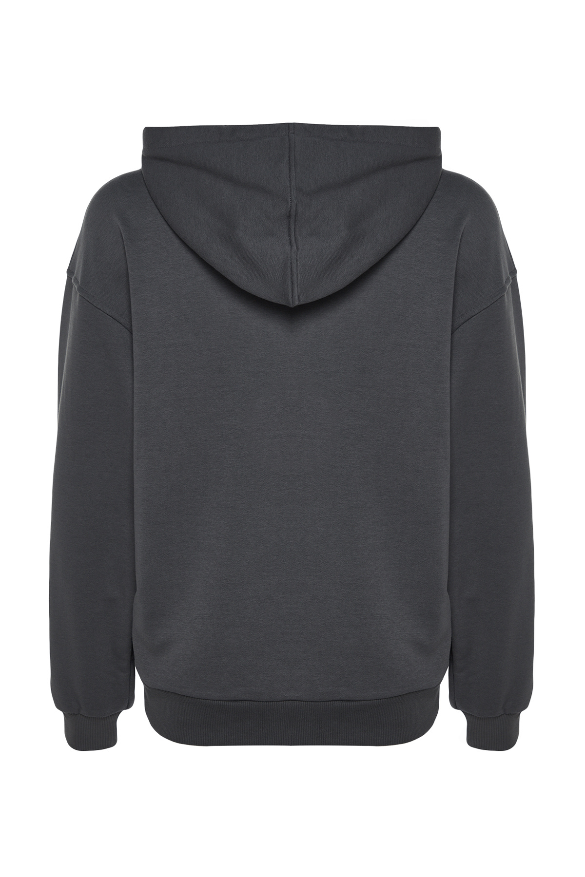 Trendyol Collection-Anthracite Slogan Tištěná Oversize Silná pletená mikina s kapucí TWOAW24SW00026 9