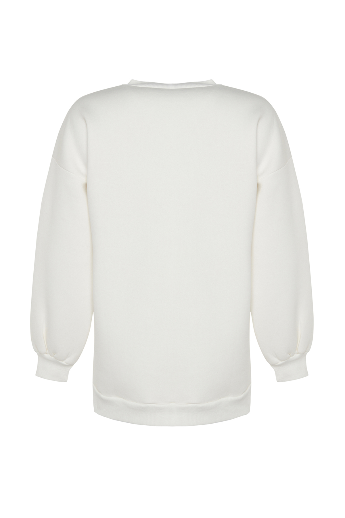 Trendyolmilla  Ekru Oversize/Geniş Kalıp Yırtmaç Detaylı Kalın İçi Polarlı Örme Sweatshirt TWOAW23SW00195 - Görsel 8