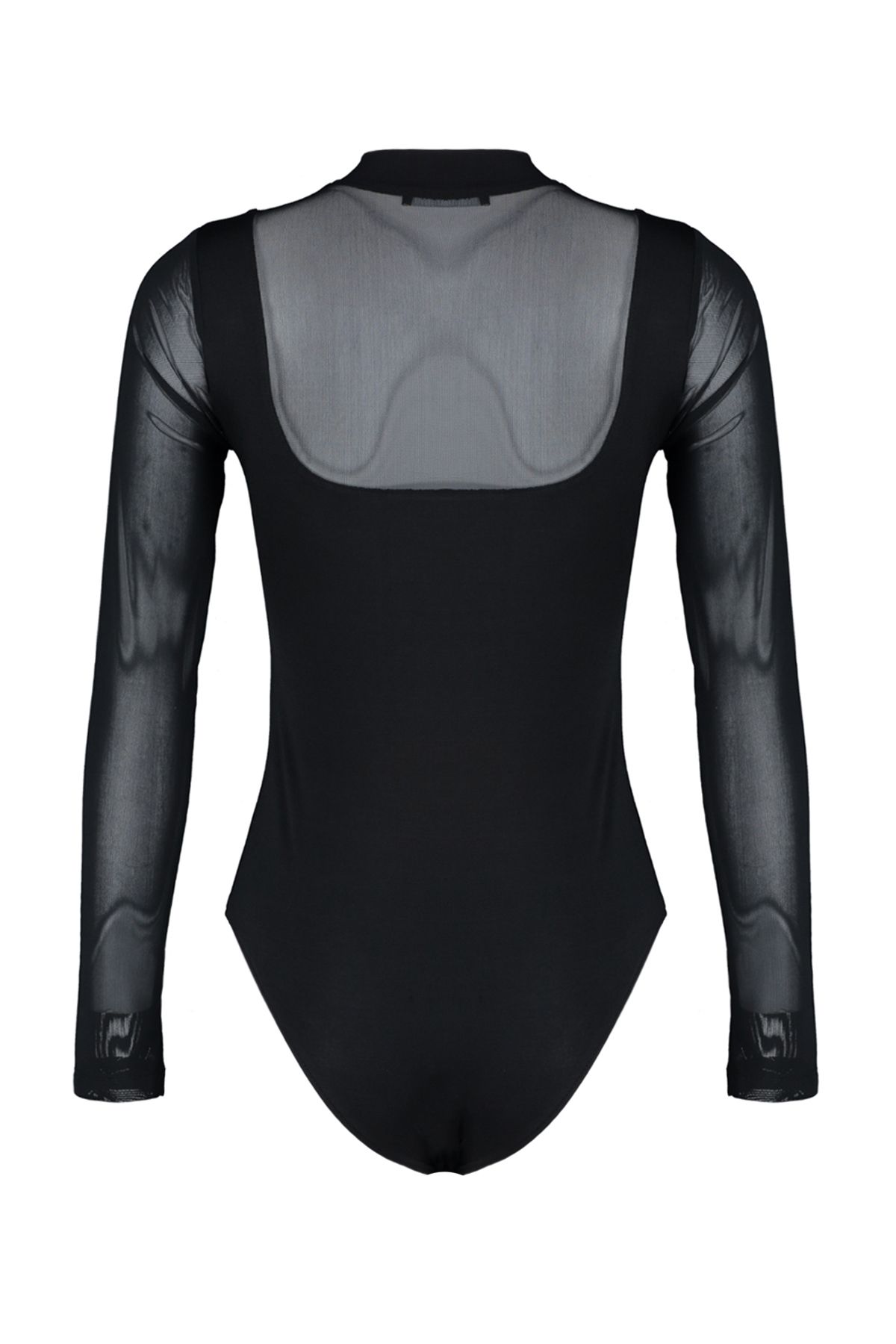 Trendyol Collection-Schwarzer schmaler, langärmliger Stretch-Strickbody mit Druckknopfverschluss und Tülldetail TWOAW24BD00049 8