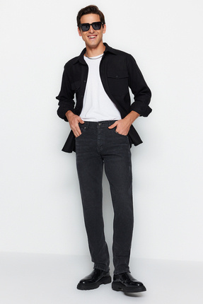 TRENDYOL MAN Erkek Antrasit Slim Fit Tırmık Destroylu Jeans Kot Pantolon