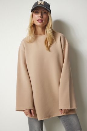 Happiness İstanbul Kadın Camel Şardonlu Oversize Örme Sweatshirt NJ00131