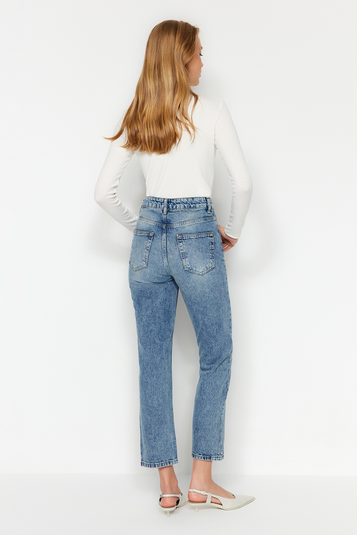 Trendyol Collection-Blugi drepți cu talie înaltă albastru închis TWOAW24JE00082 5