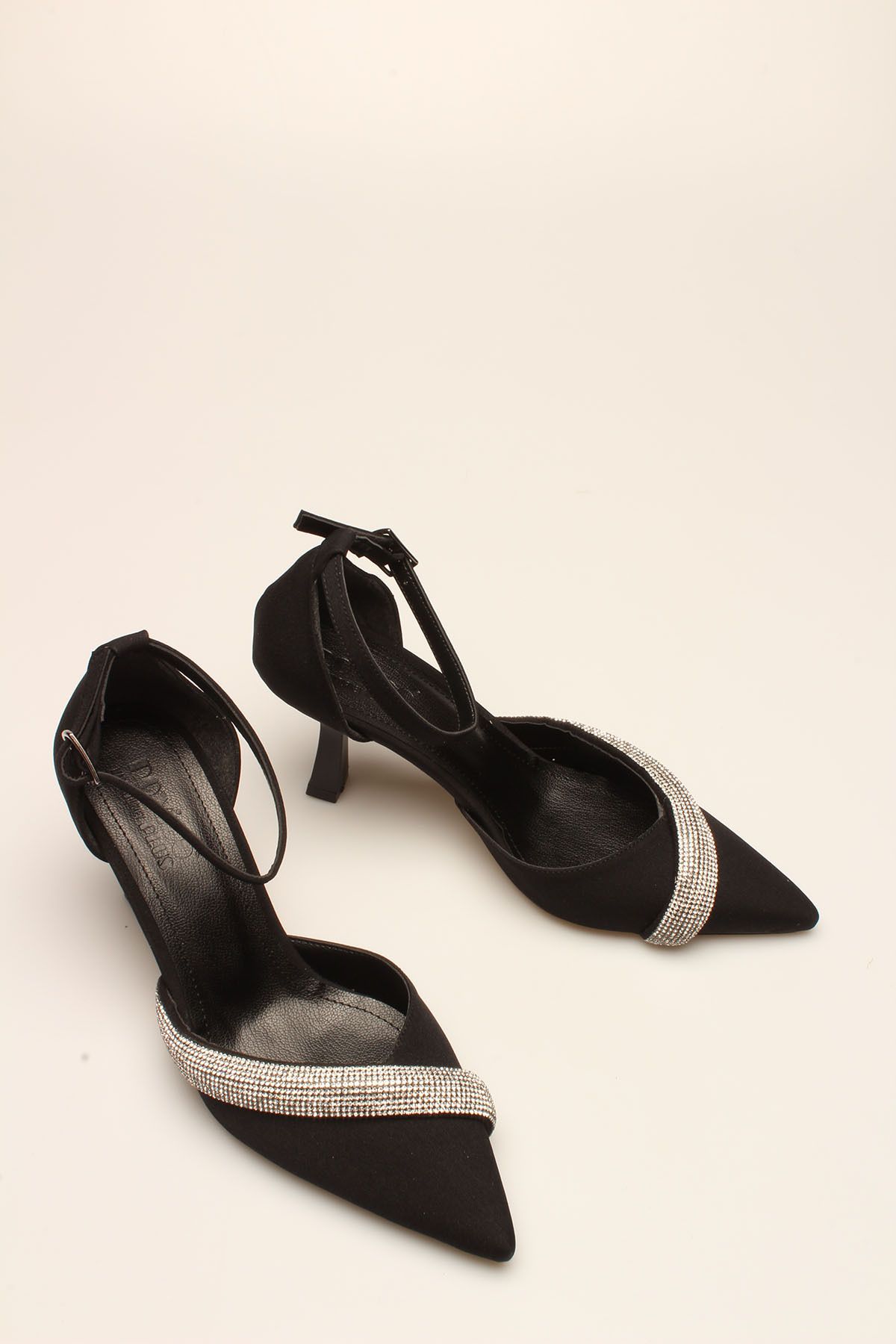 ROVIGO-BLACK SATIN STONE WOMEN'S HEELS 2