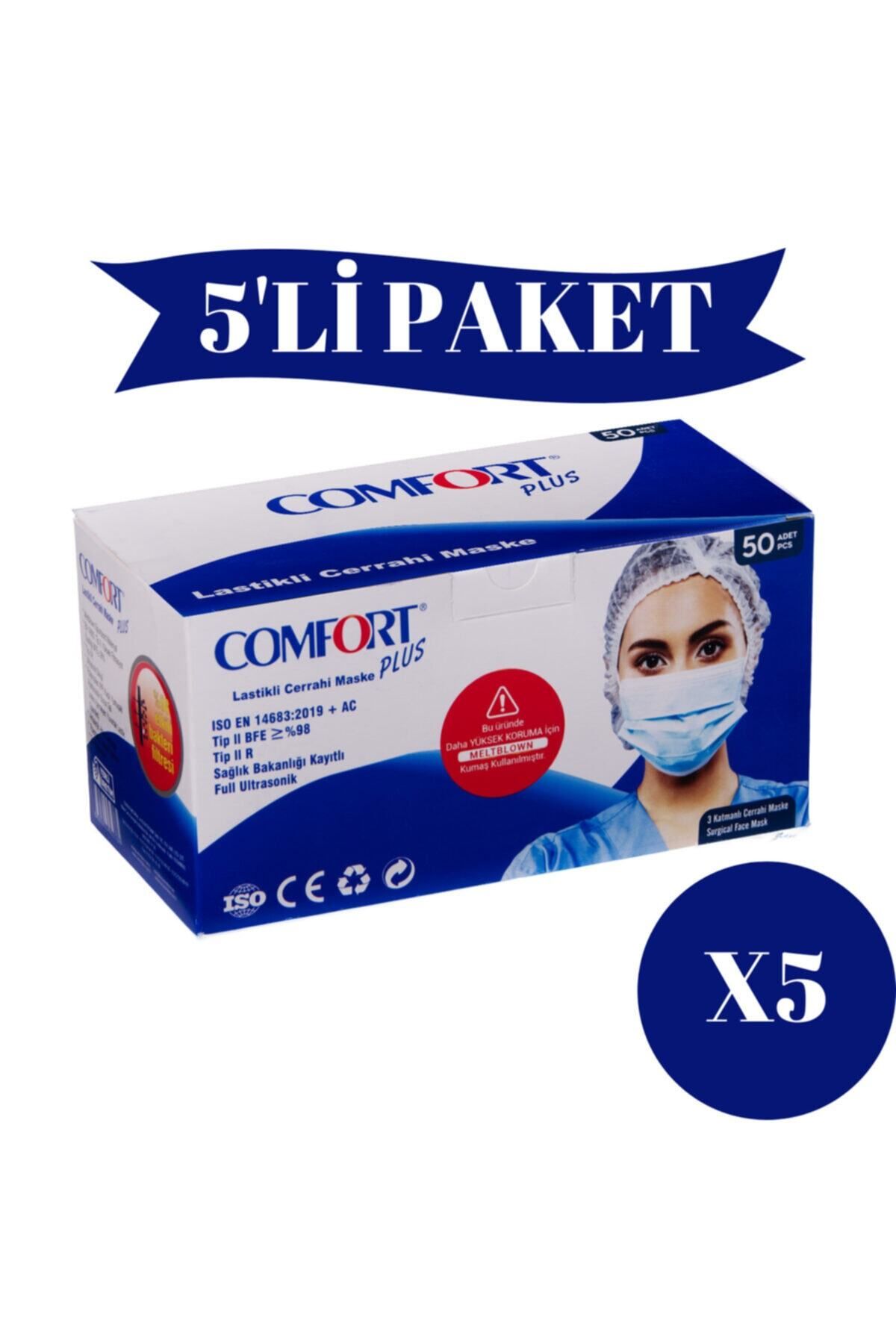 Comfort Plus 3 Katlı Cerrahi Maske Full Ultrasonic Meltblown Filitreli Telli Maske (250 ADET) 5 Paket 50’li