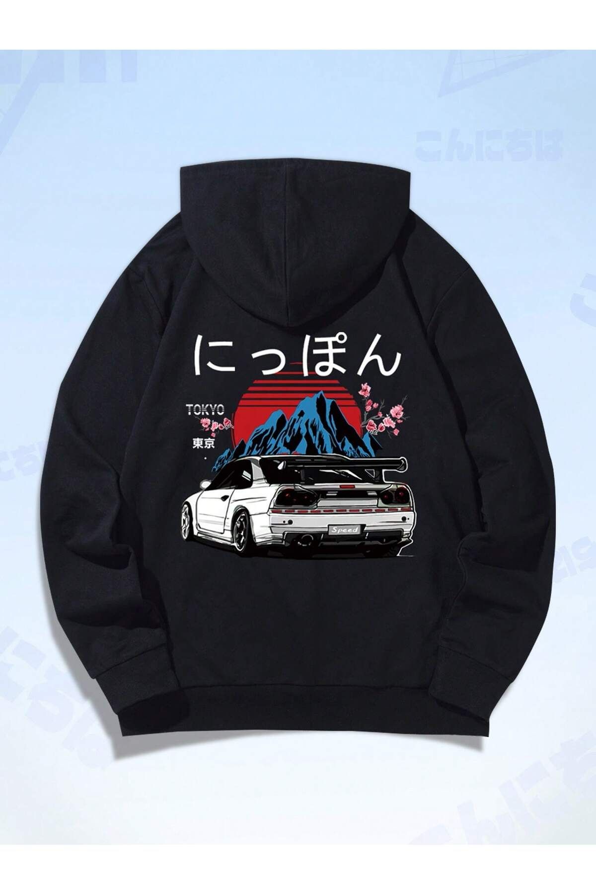 Adrift-Coko series ROMWE Guys Car & Japanese Letter Graphic Drawstring Hoodie 1