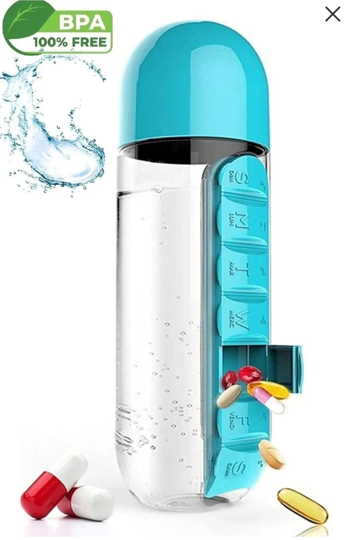 Zeynelyerebasan Organizer Su Şişesi Haftalık Hap Matarası Bardak Kapak Taşınabilir