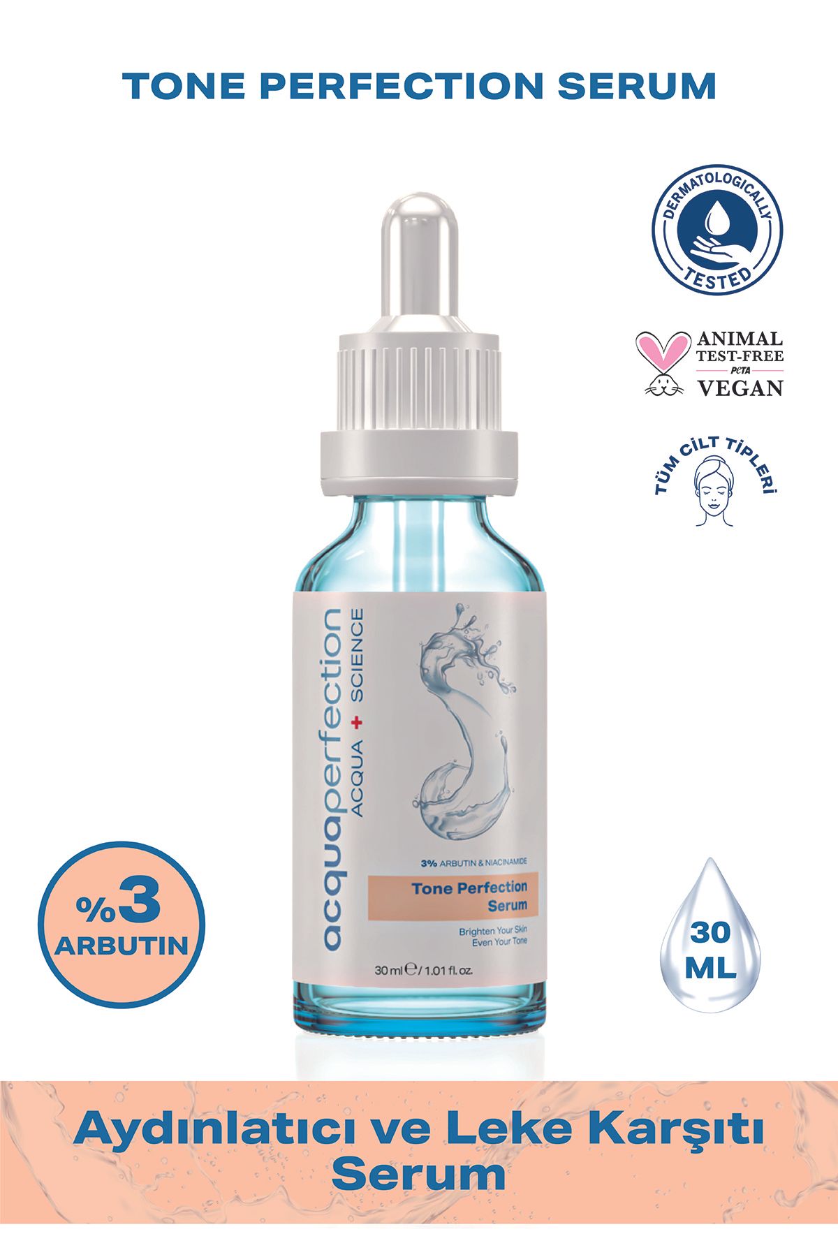 Acqua Perfection Aydınlatıcı ve Koyu Leke Karşıtı, Cilt Tonu Eşitleyici Arbutin Serum (%3 Arbutin, Niacinamide) 30ml