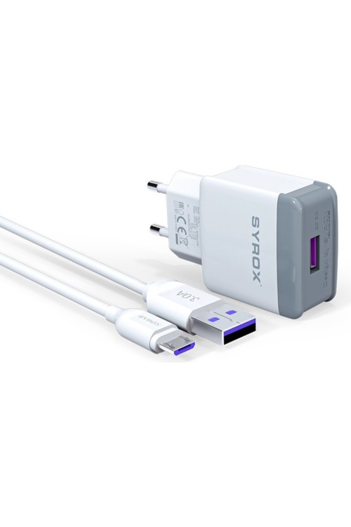 Syrox LG W10 Uyumlu Mikro Usb Girişli 3.0 Amper Adaptör+Kablo Şarj Aleti -Q30