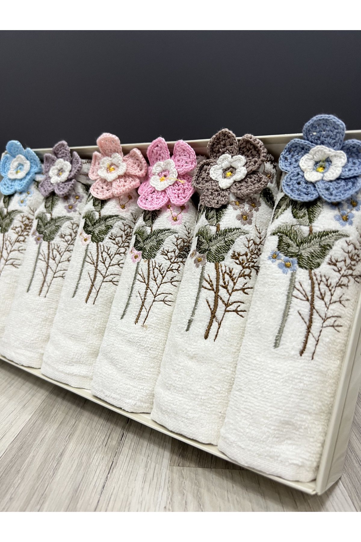 AYHANHOME-Set de 6 buchet de flori brodate manual 3D cu model Zestre 30x50 Set prosoape de bucătărie 5