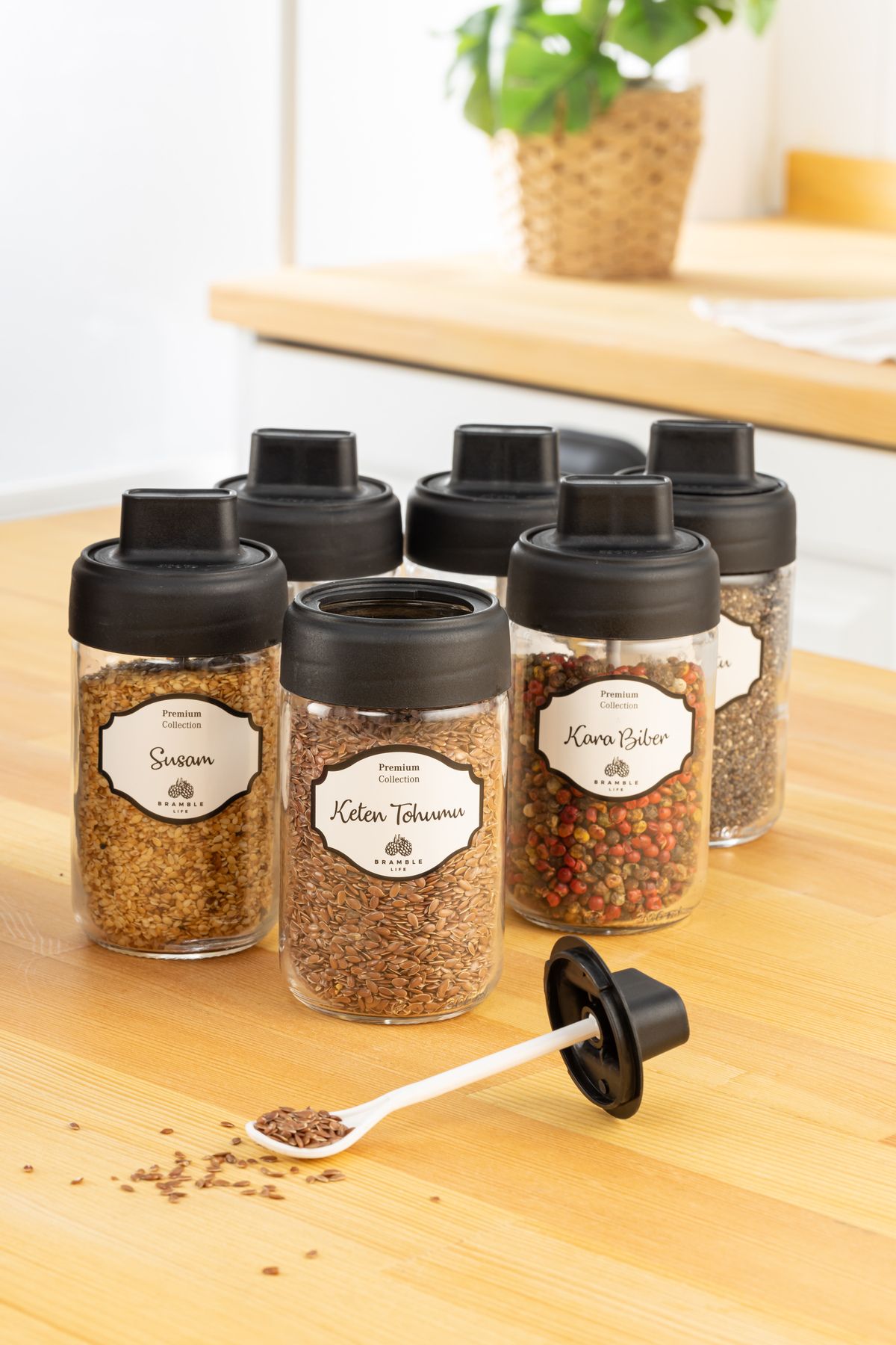 Glass Spice Jars (Set of 6 with Labels)