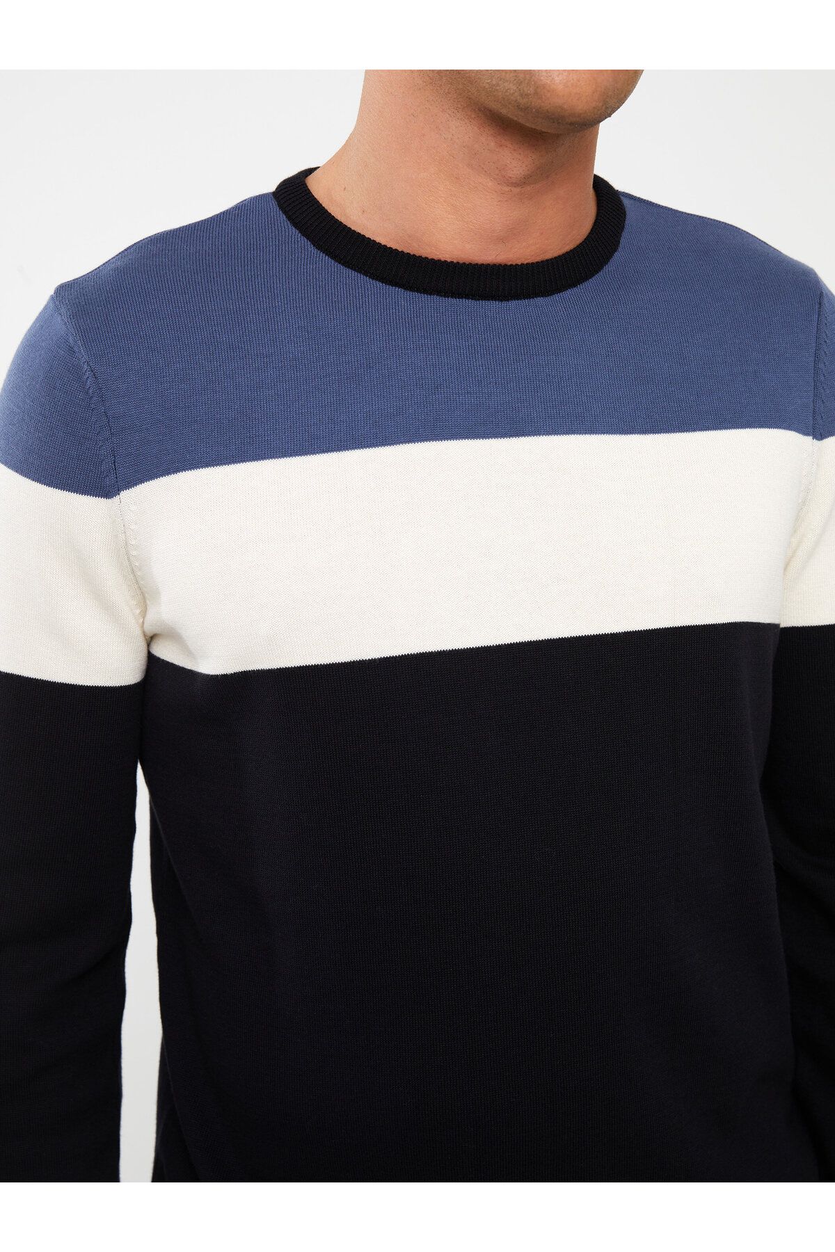 LC Waikiki-Ανδρικό Πλεκτό Πουλόβερ - Crew Neck, Μακρύ μανίκι, Color Block 4