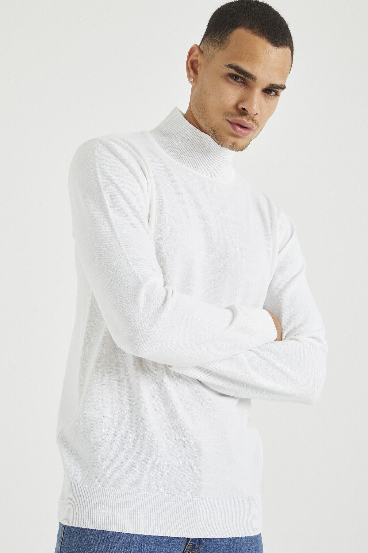 Men's white cotton turtleneck sales