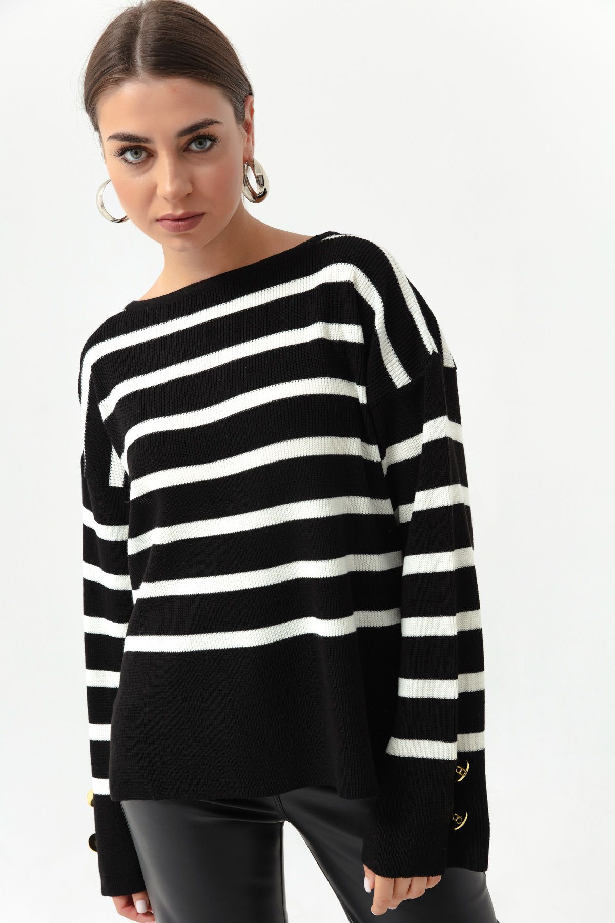 Striped clearance boatneck sweater