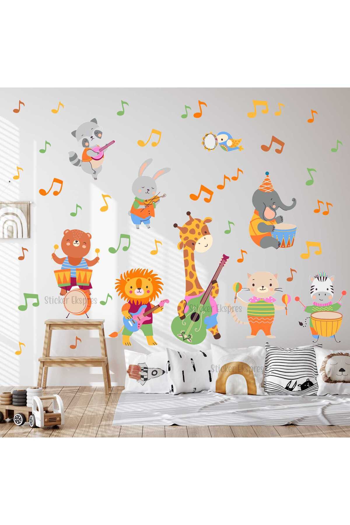 Sticker Ekspres Müzisyen Hayvanlar Anaokulu Okul Çocuk Odası Kreş Duvar Kapı Cam Sticker Seti fotoğrafı 2 (önizleme)