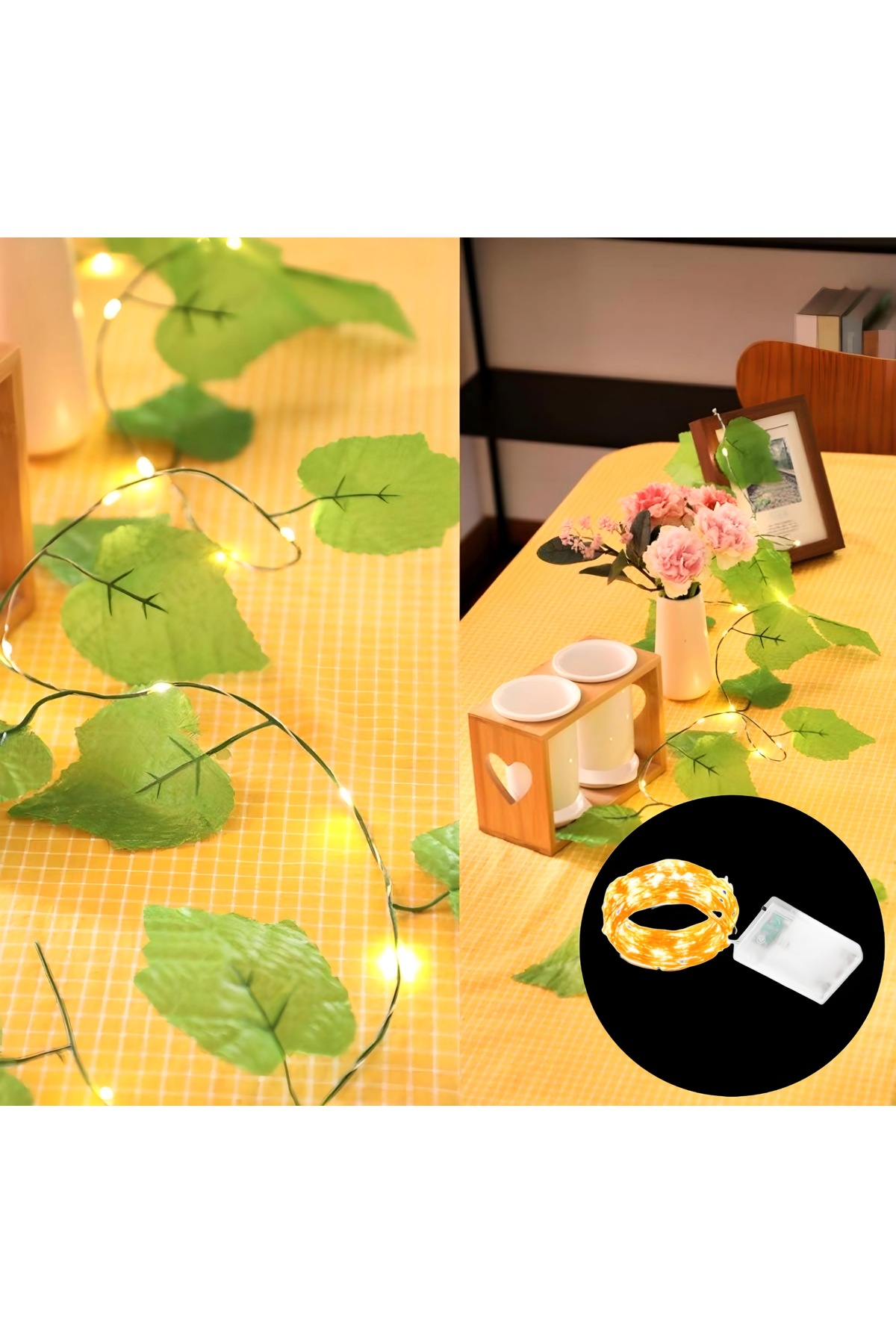 Kyrotech Büyük Yapraklı Üzüm Asma Yaprağı Led 5 Metre Sarı Gün Işığı Fairy Led Dekor Peri Lamba