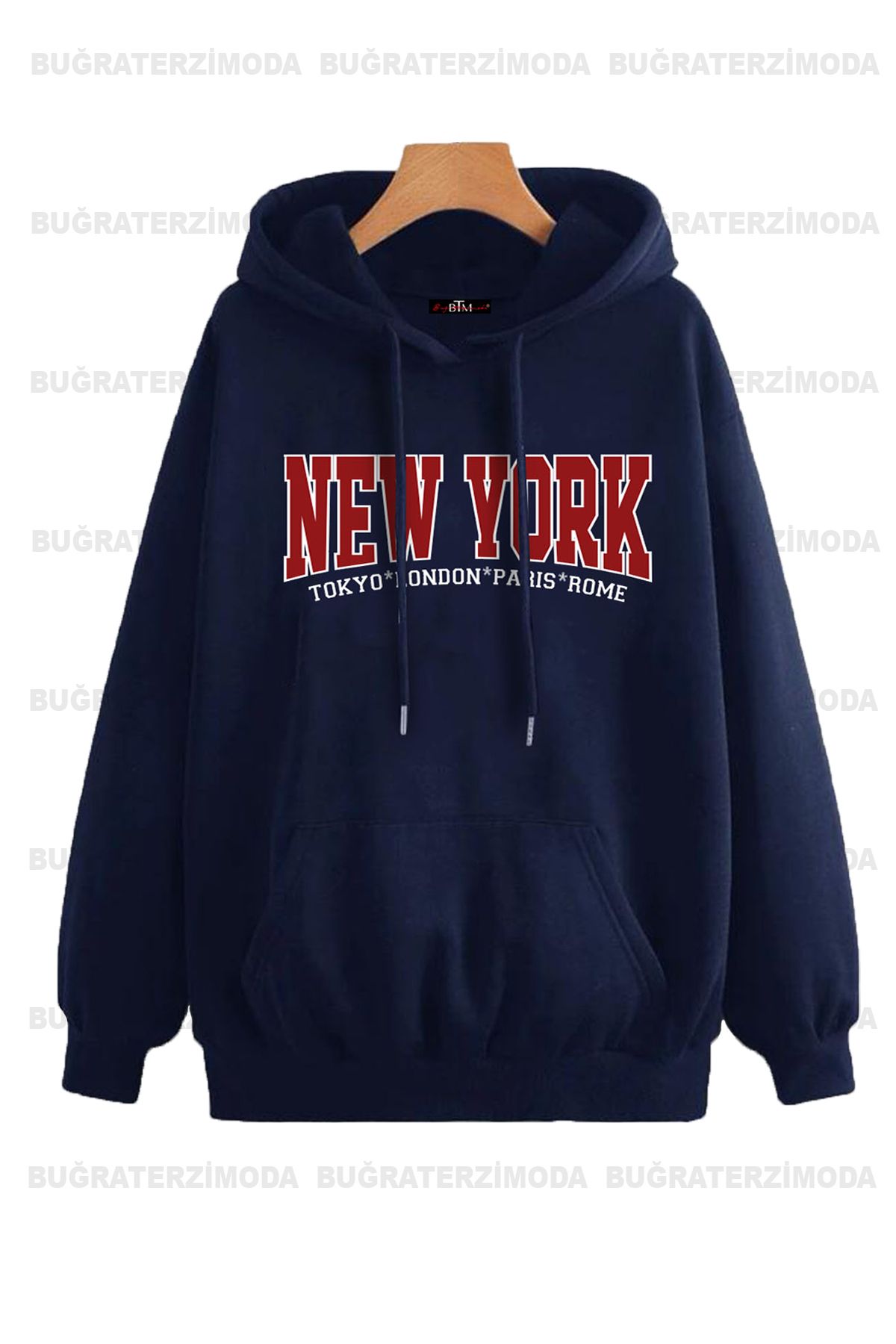 Buğraterzimoda New York Printed Unisex Saks Blue Hooded Sweatshirt Hoodie -  Trendyol