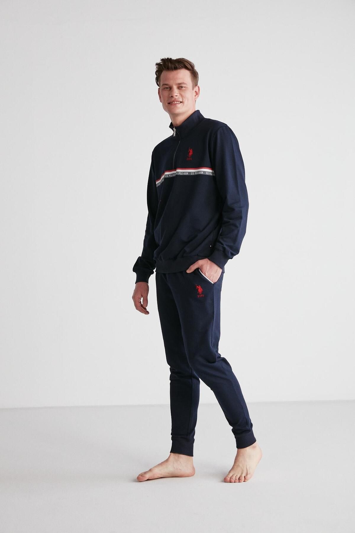 U.S. Polo Assn. ست لباس خواب یقه گرد مردانه آبی سرمه ای