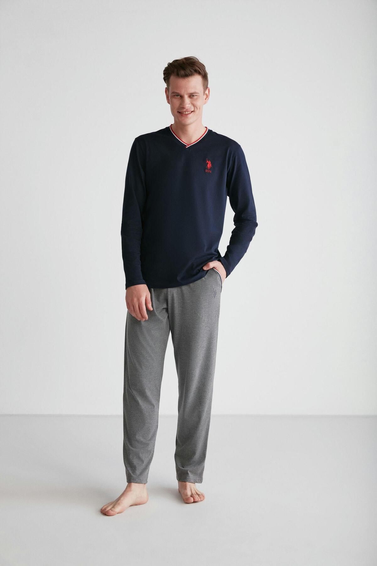 ست پیژامه آبی مردانه یقه وی رنگ سرمه ای U.S. Polo Assn.