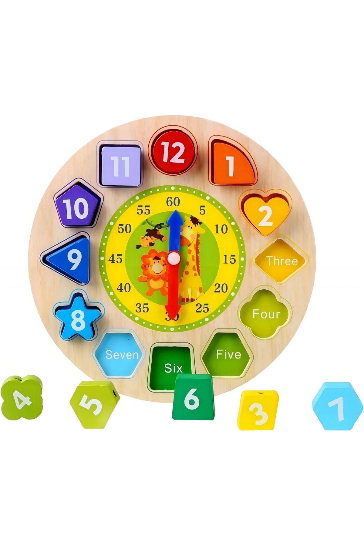 Afunti-wooden board clock puzzle game teaching with block sorting numbers and shapes 1