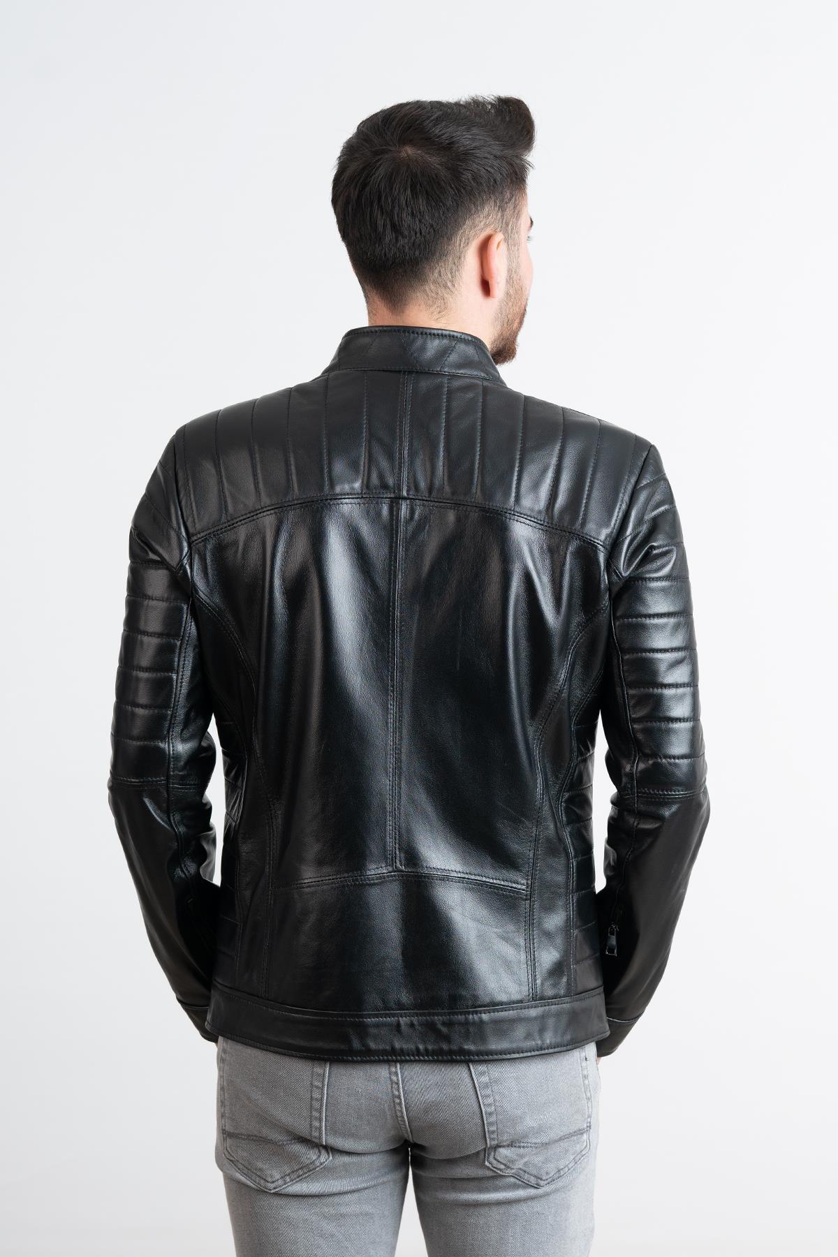 کاپشن مردانه مشکی Deri Effect | 15235624578 اورجینال - تصویر 4