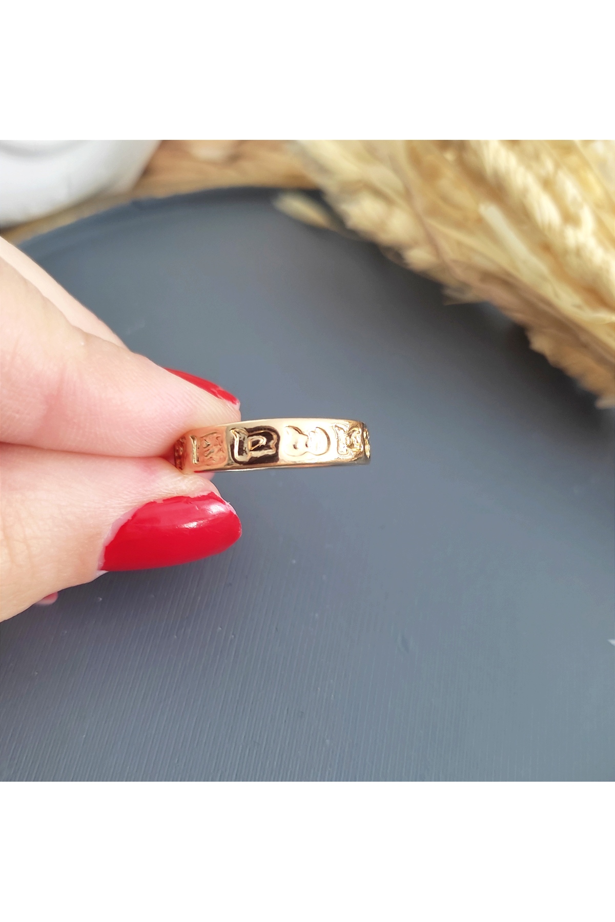 Baskılı Gold Renkli Yüzük 2