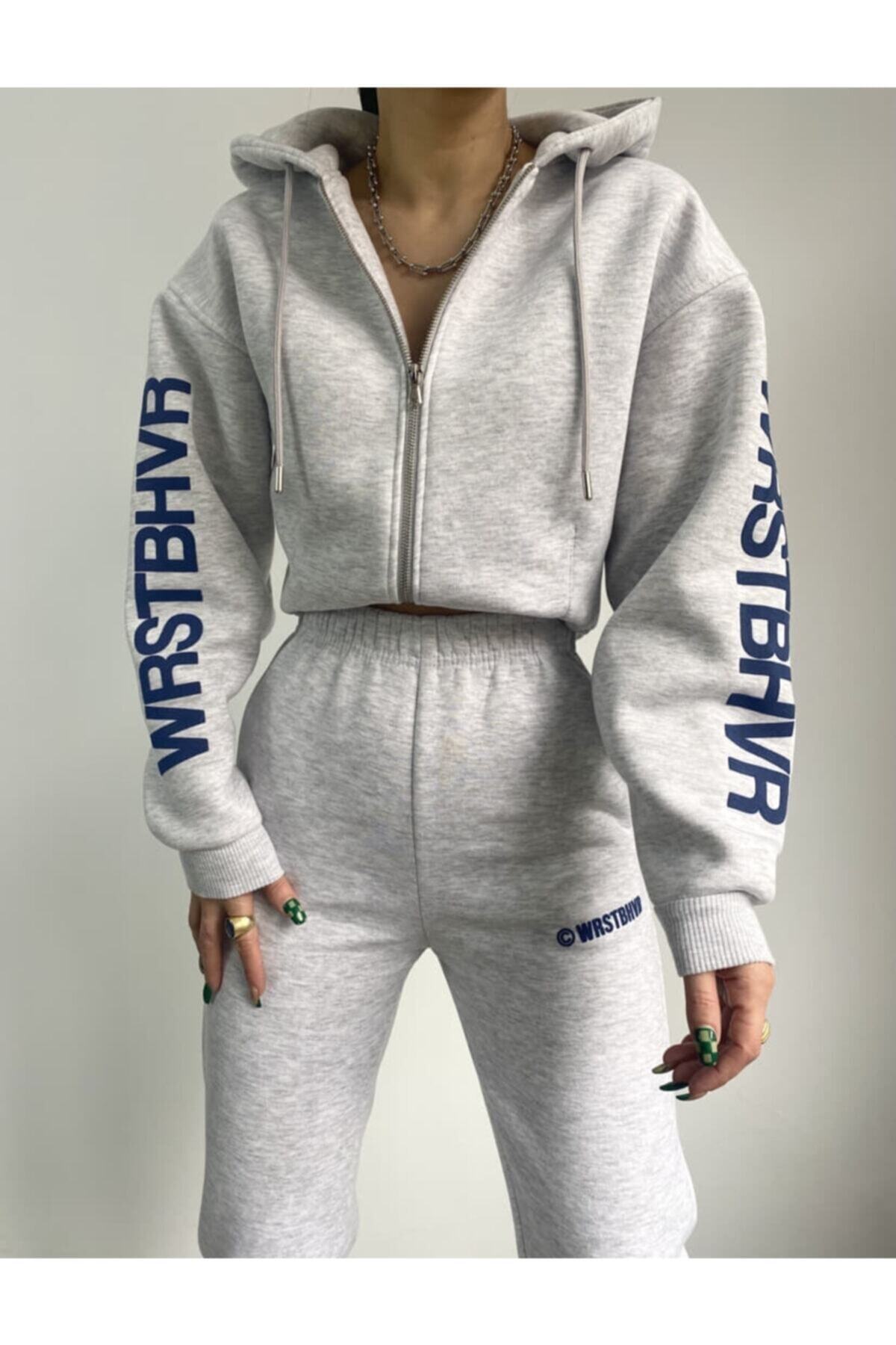 SELF CONTROL Női Wrst nyomtatott cipzáras Karmelange Indigo prémium tréningruha szett