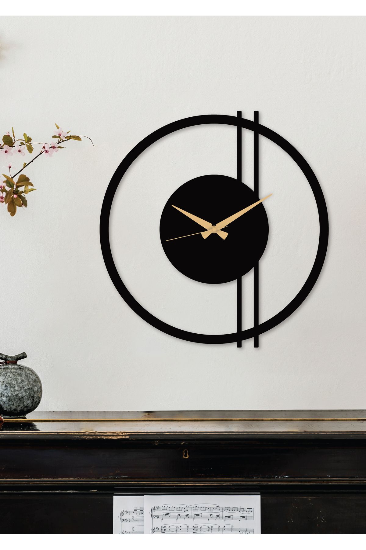 Gowpenart Double Line металлические черные настенные часы - Часы для дома/офиса - Подарочные часы - 60 x 58 см DoubleLineDS060