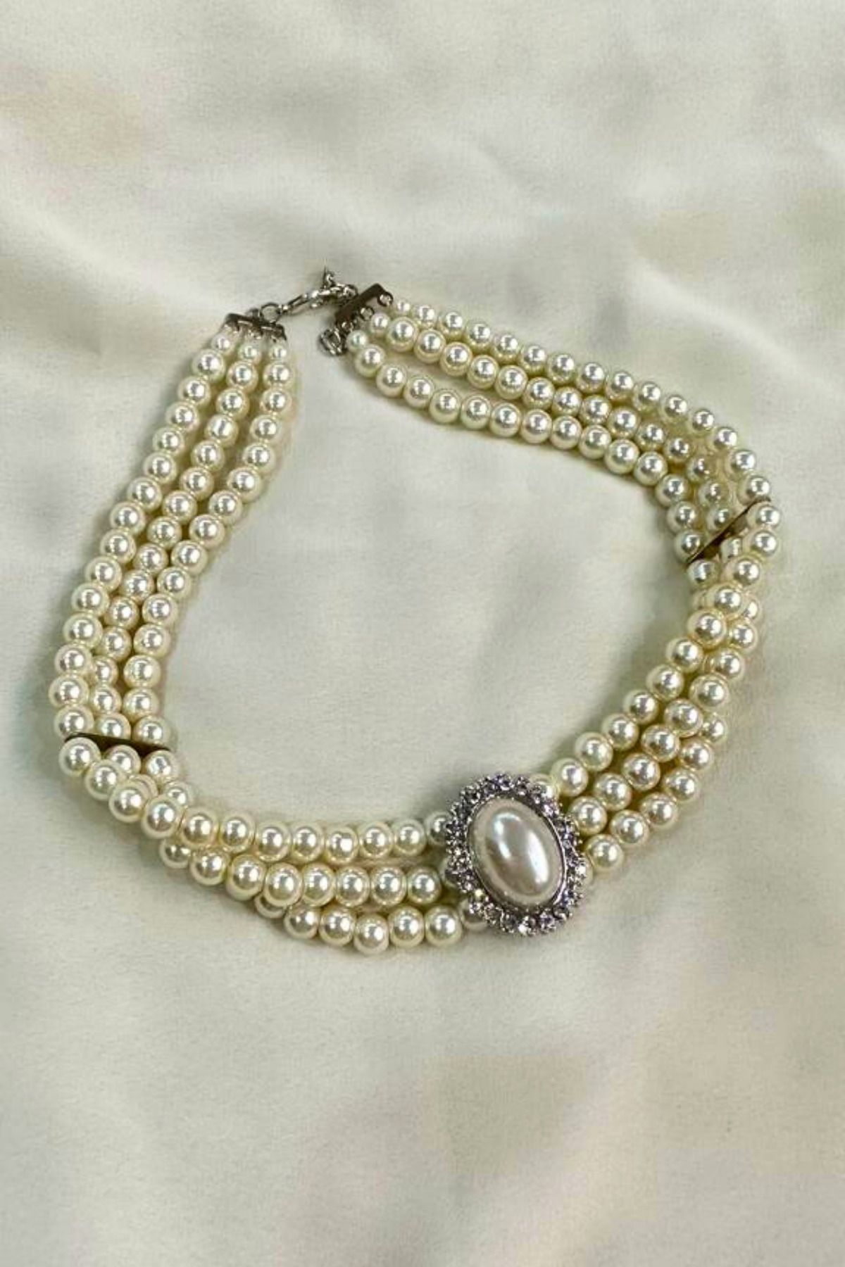 PETEK AKSESUAR Pearl Choker Collar Necklace Silver Trendyol