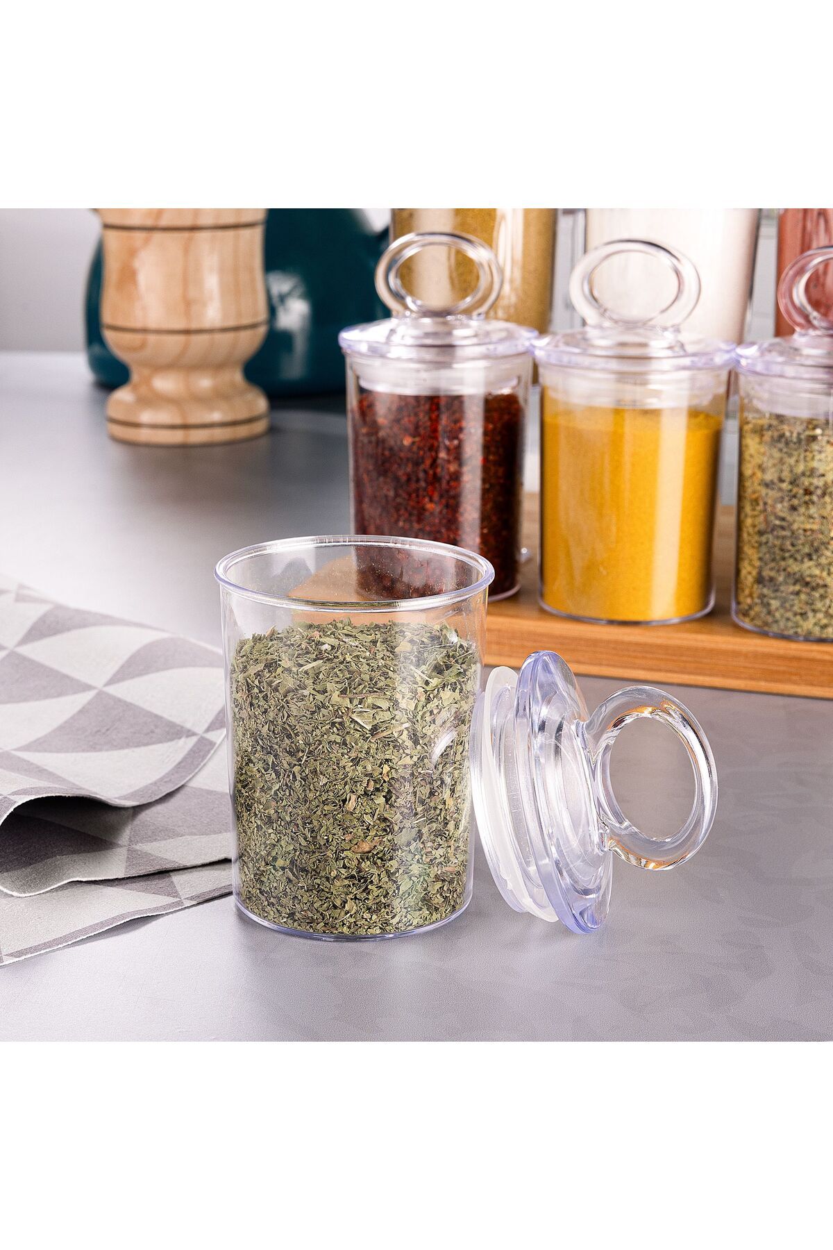 Kar i e i Home 12 Piece Vacuum Ring Lid 200 ml Acrylic Spice Jar