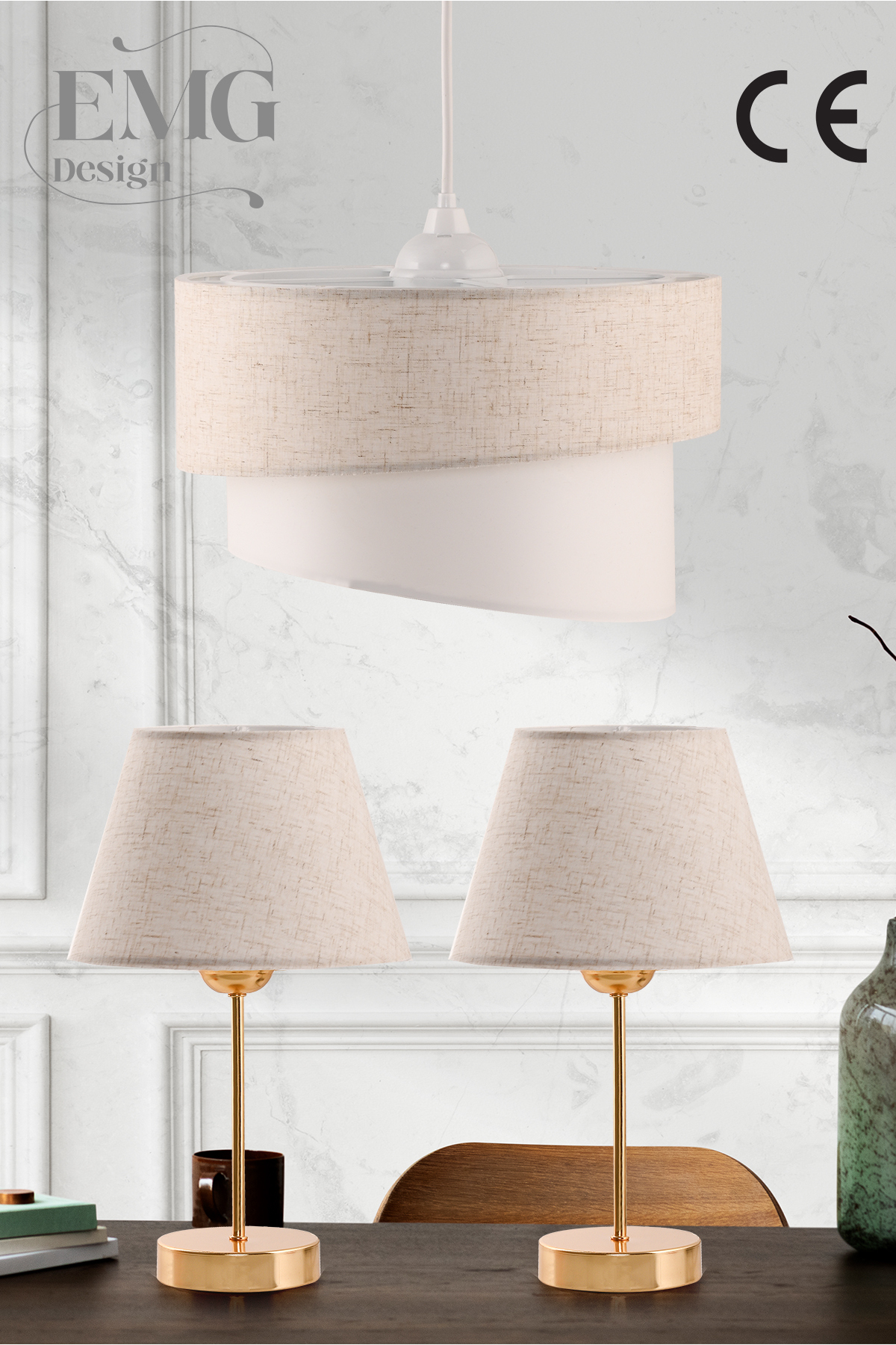 Fabric Galaxy Modern Cake Single And 2-Li Gold Lampshade Set GalaxiSet