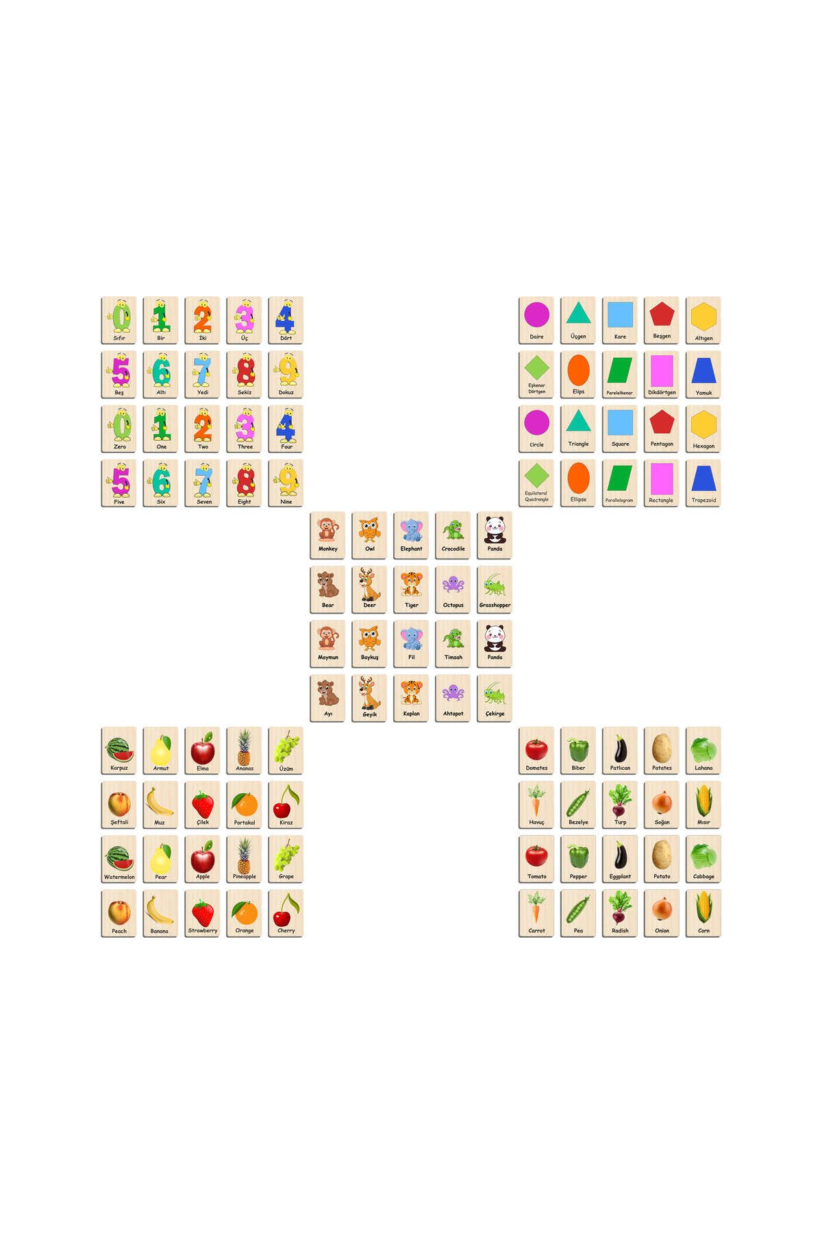 Ahtek-Wooden Puzzle Intelligence Cards Matching Game Memory Card Puzzle Set of 5 Turkish English eticset1005 2