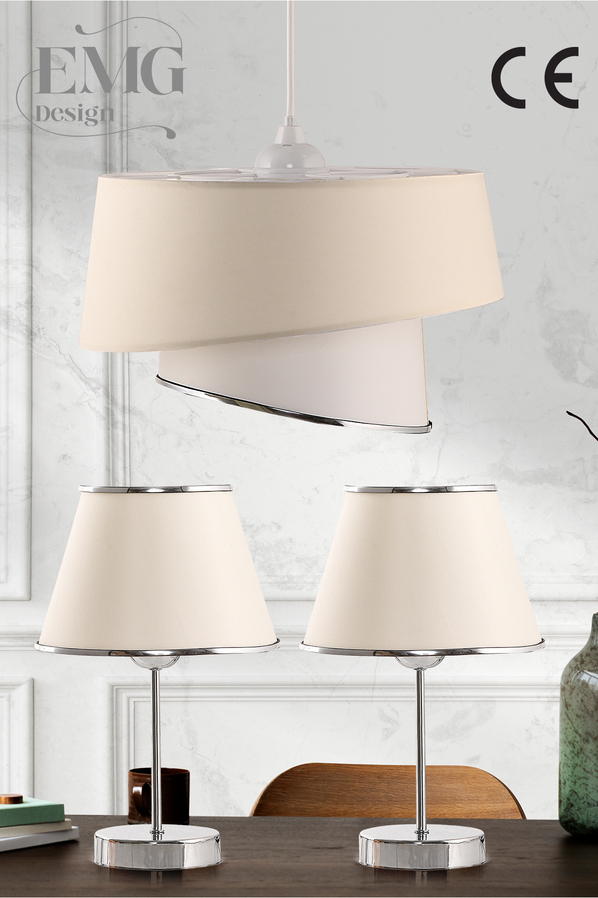 Fabric Magnolia Modern Single Chandelier and 2-Li Lampshade Set