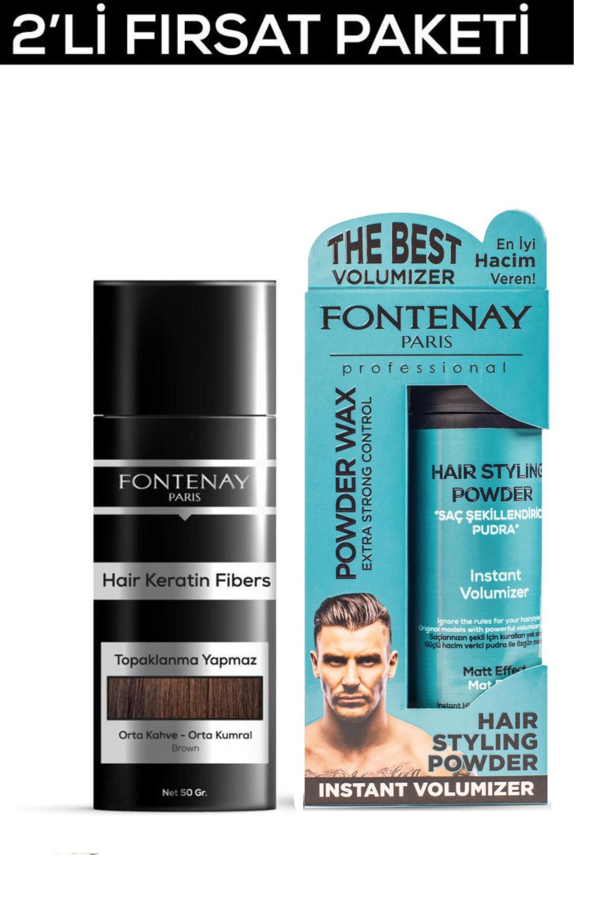 Fontenay Saç Dolgunlaştırıcı KeratinFibers Orta Kahve Topik Saç Tozu 50gr+Matt Effect Toz Wax 2'Li S — FN-585