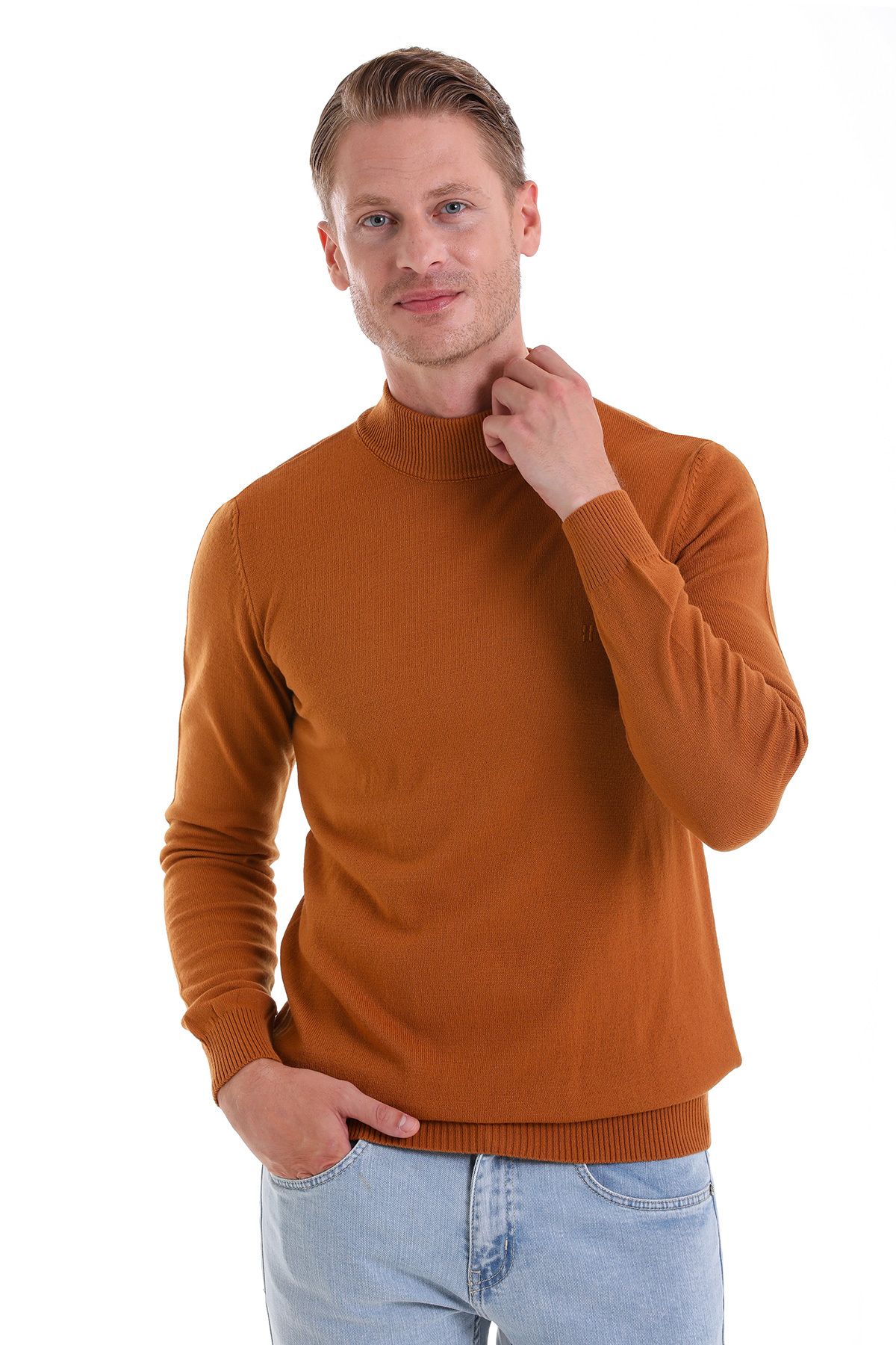 Hatemoğlu-Camel Color Regular Fit Half Turtleneck Knitwear Sweater 4